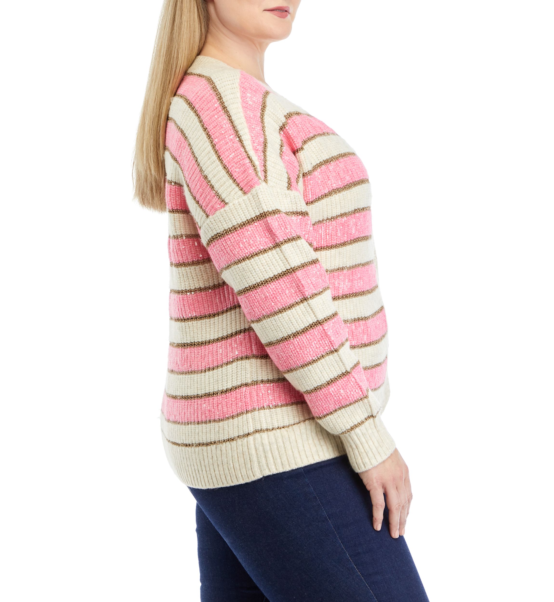Plus Size Stripe Shine Cardigan