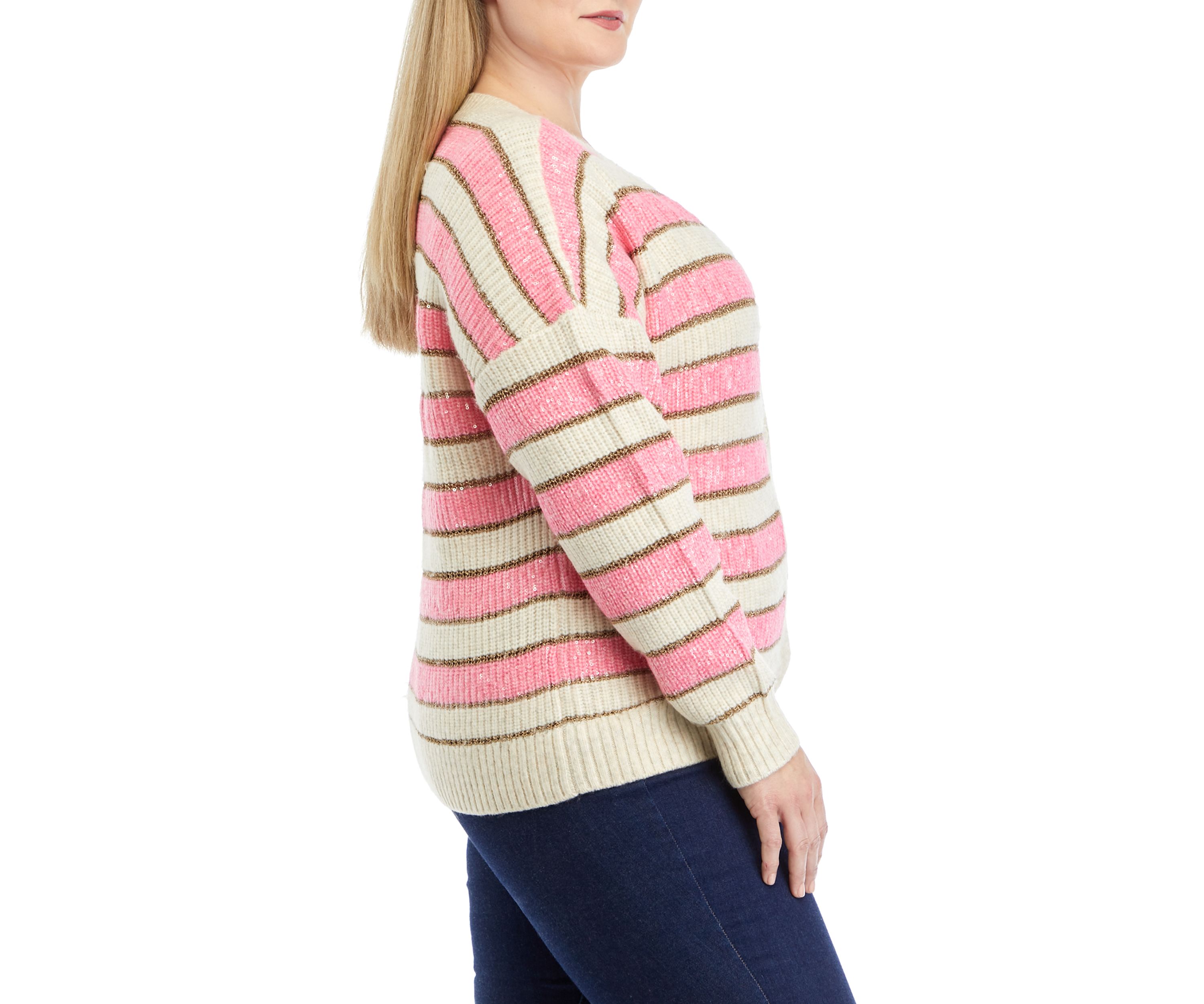 Plus Size Stripe Shine Cardigan