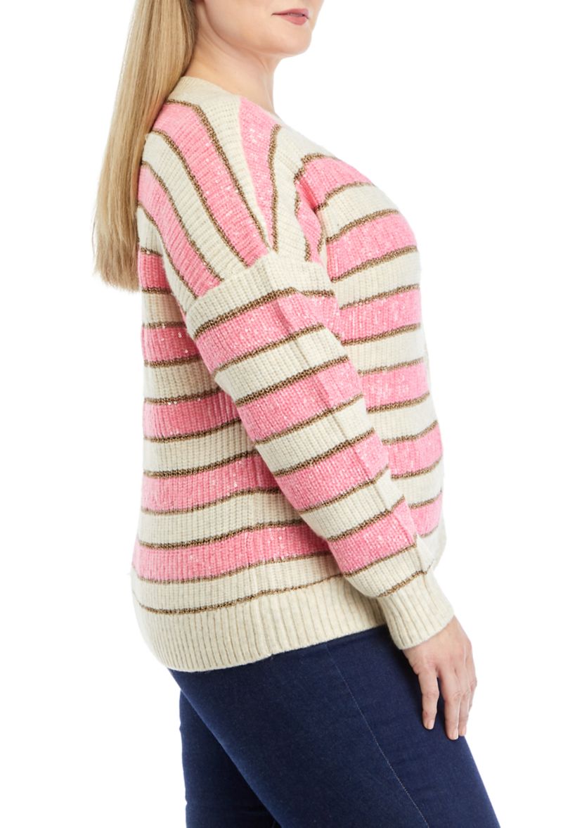 Plus Size Stripe Shine Cardigan