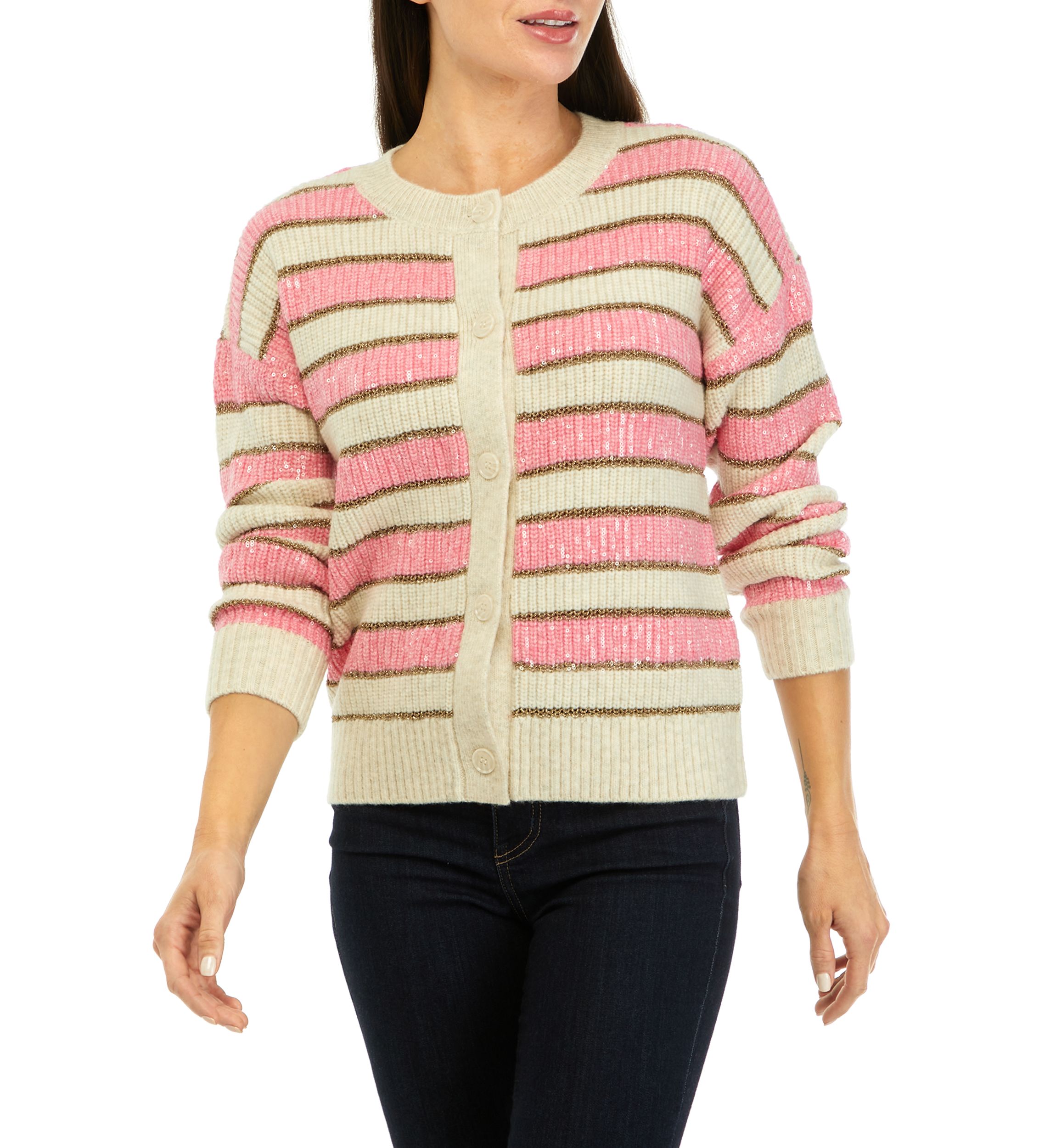 Womens Stripe Shine Cardigan