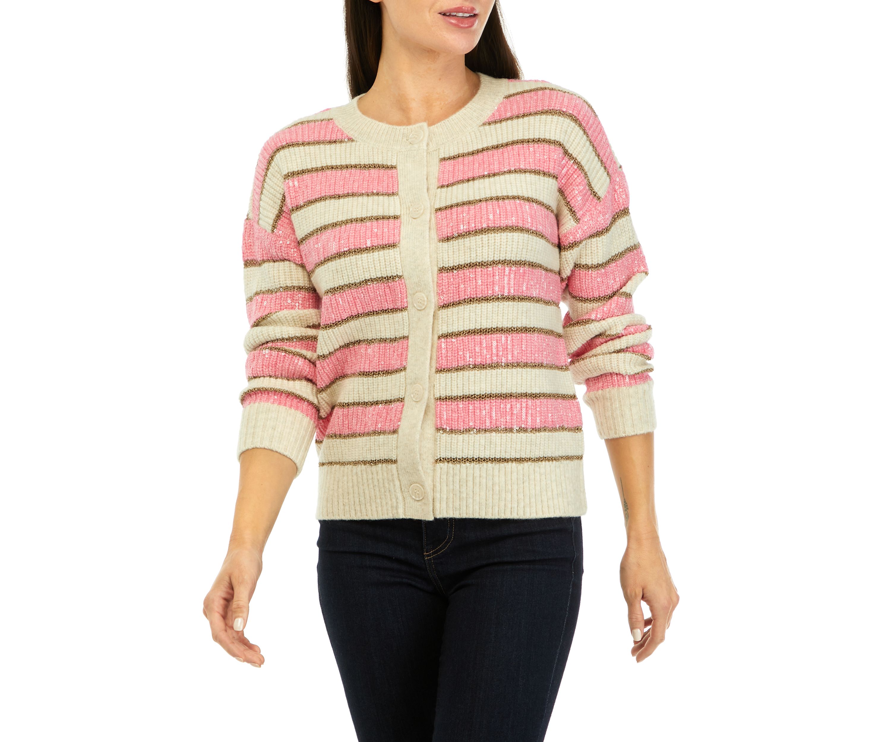 Womens Stripe Shine Cardigan
