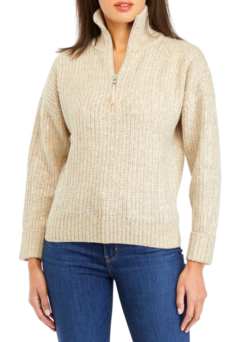 Womens Sequin 1/4 Zip Pullover