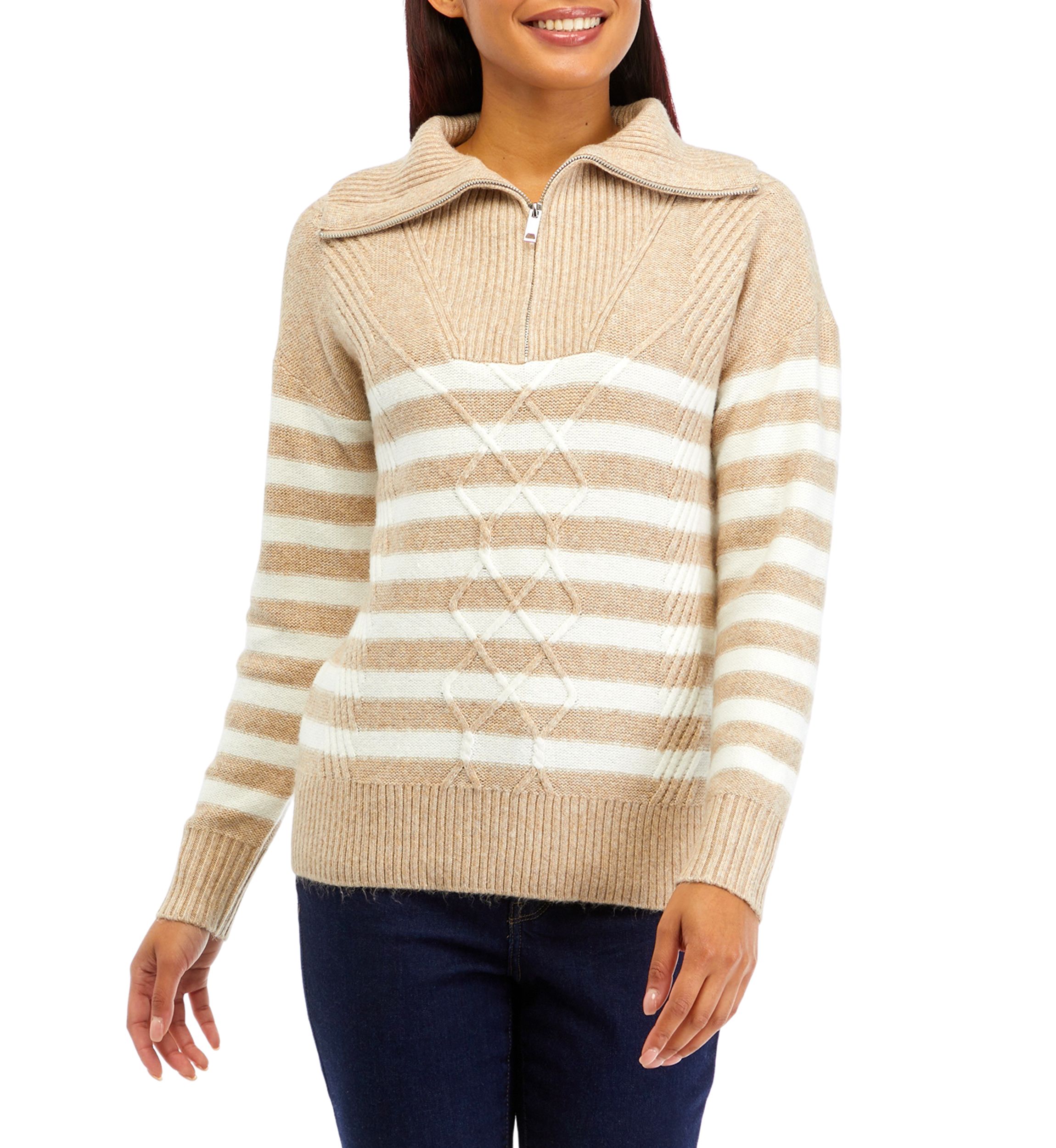 Womens 1/4 Zip Stripe Pullover