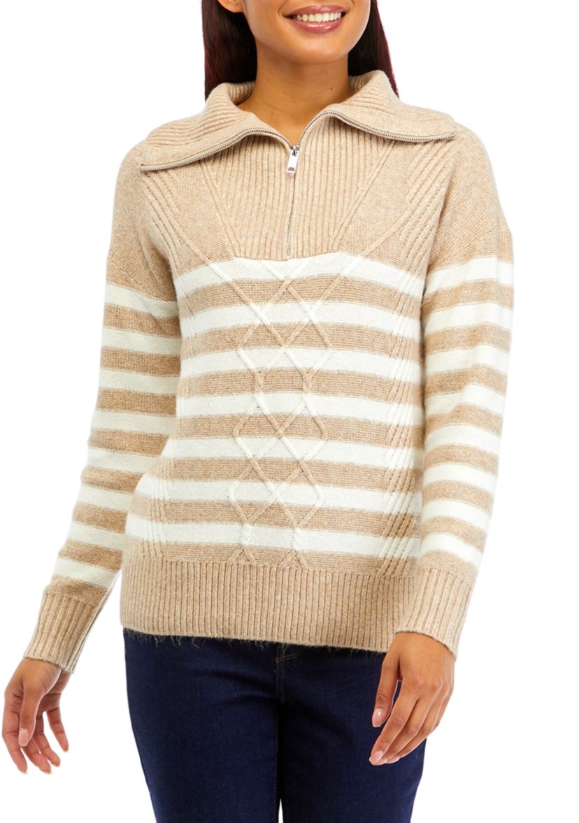 Womens 1/4 Zip Stripe Pullover