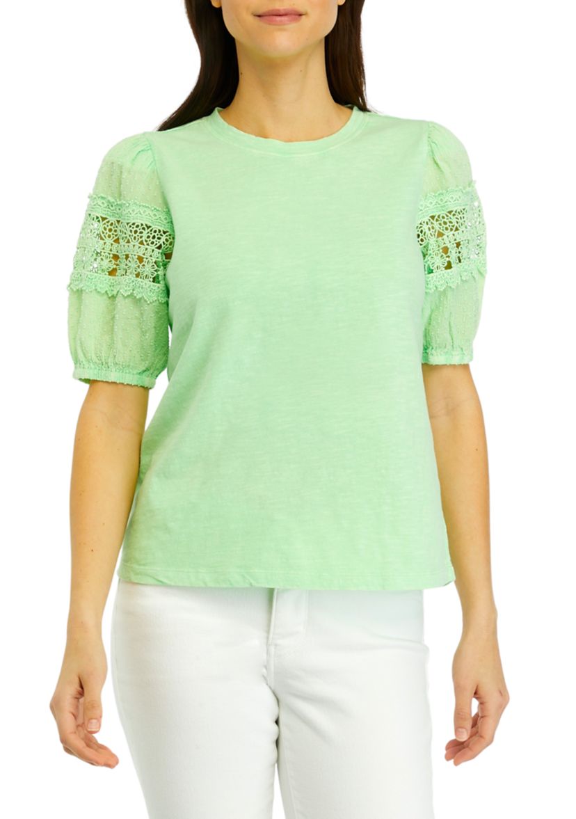 Womens Crochet Sleeve Knit Top