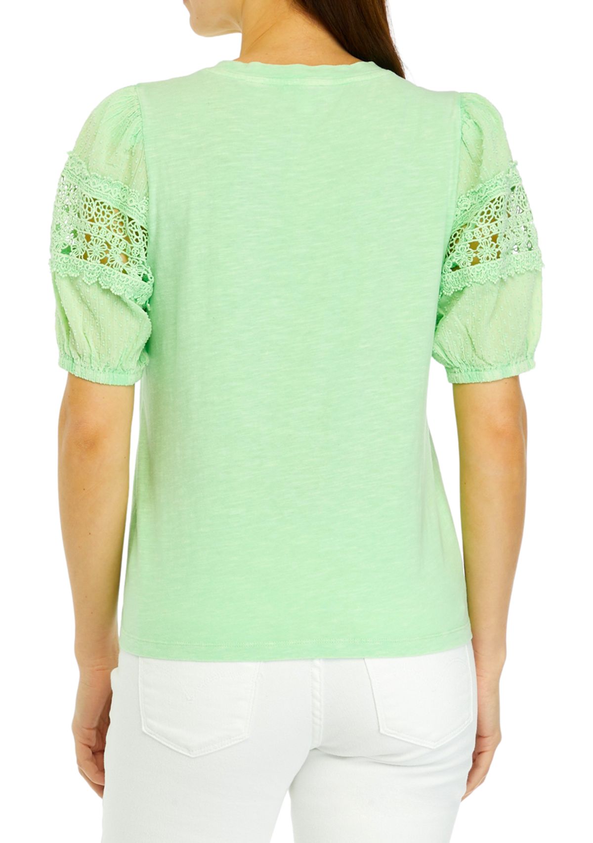 Womens Crochet Sleeve Knit Top