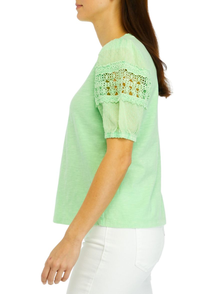 Womens Crochet Sleeve Knit Top