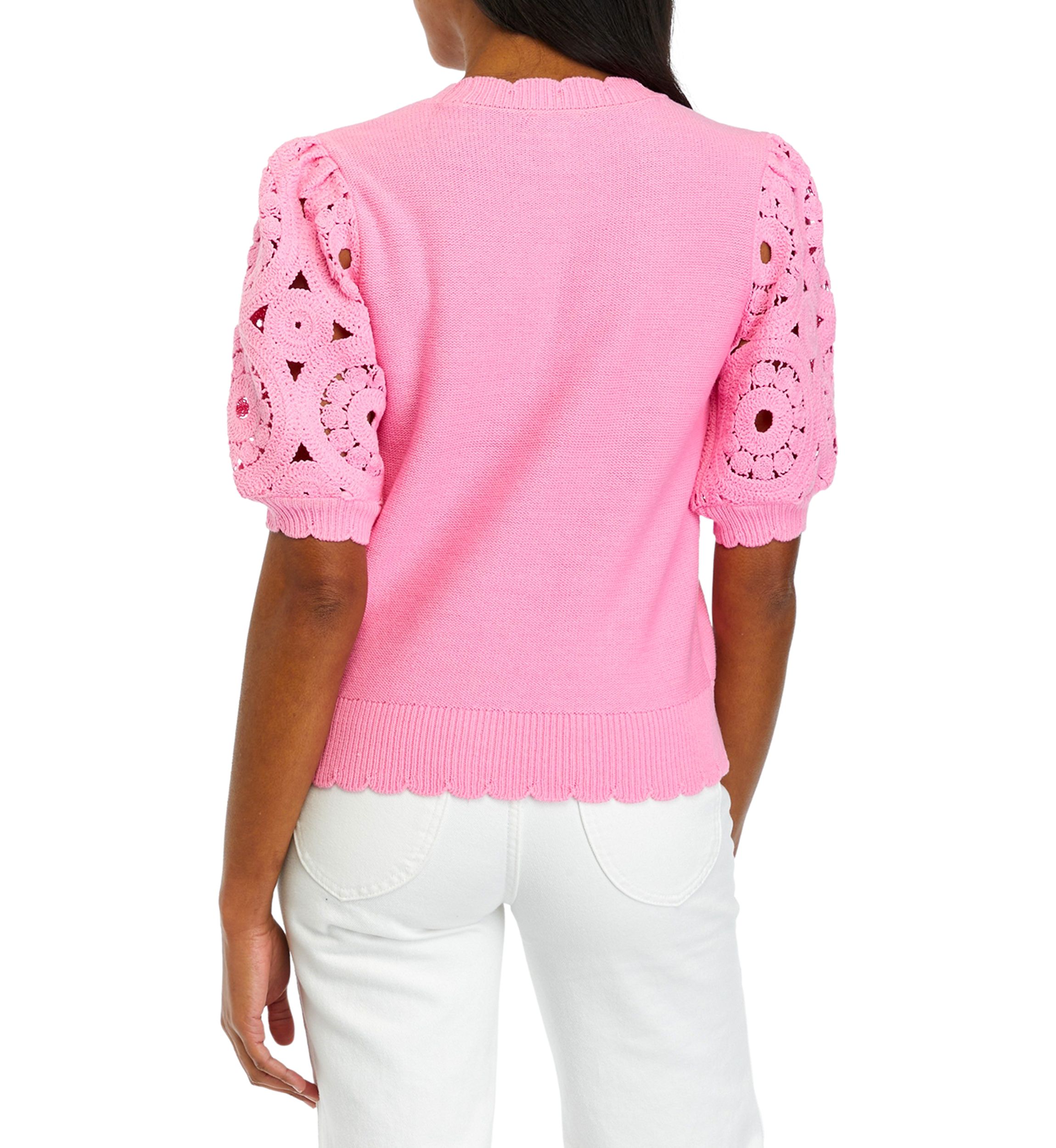 Womens Crochet Sleeve Scalloped Cardigan