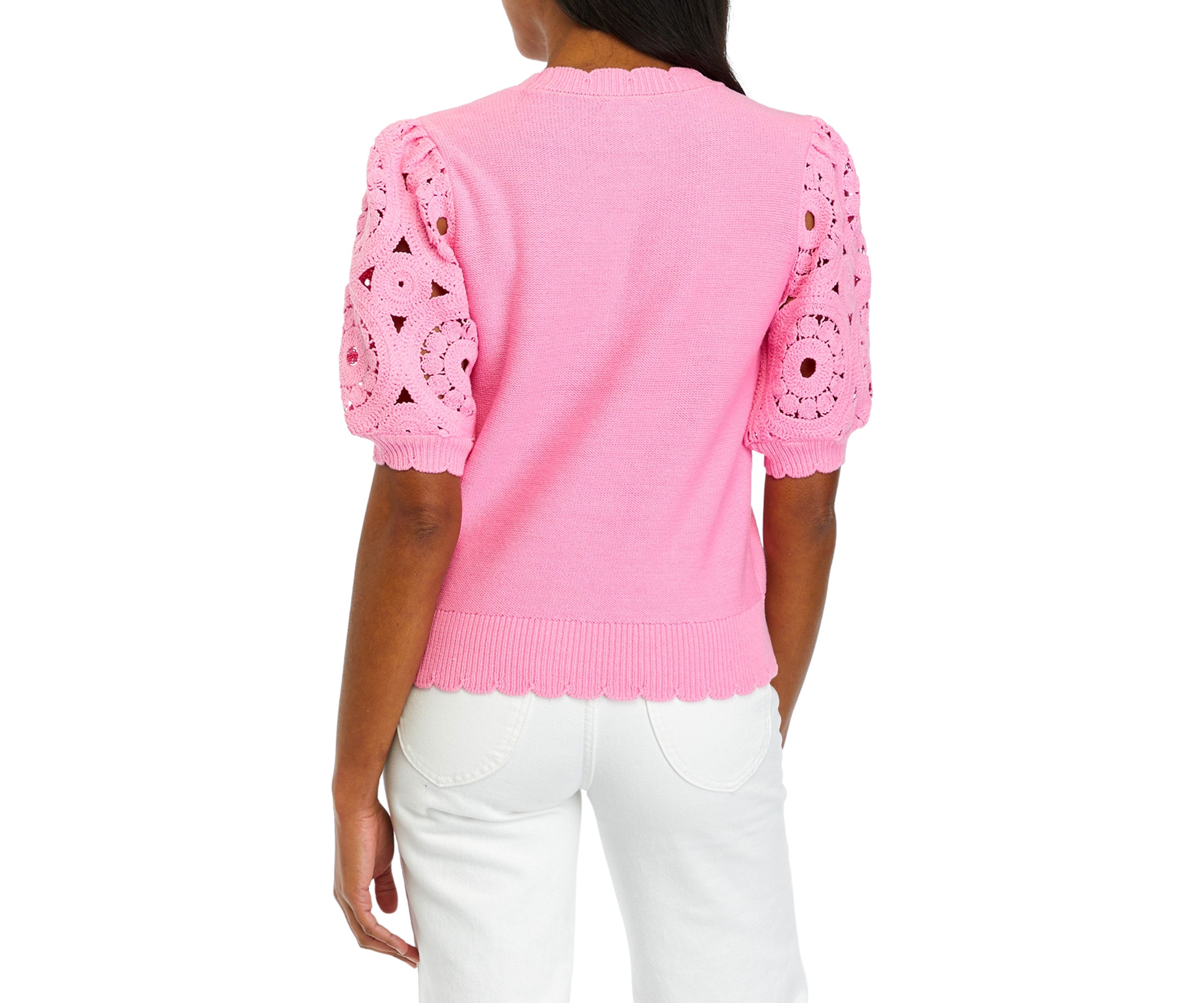 Womens Crochet Sleeve Scalloped Cardigan