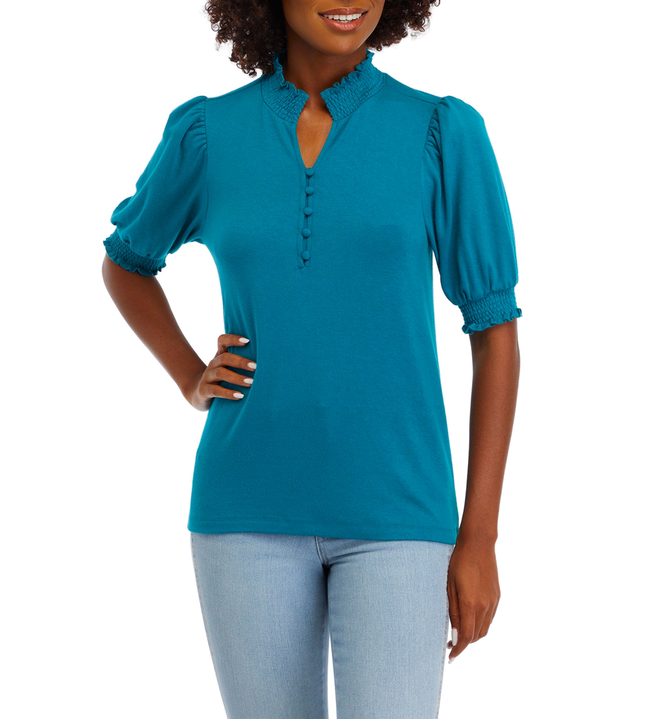 Womens Button Henley Knit Shirt 