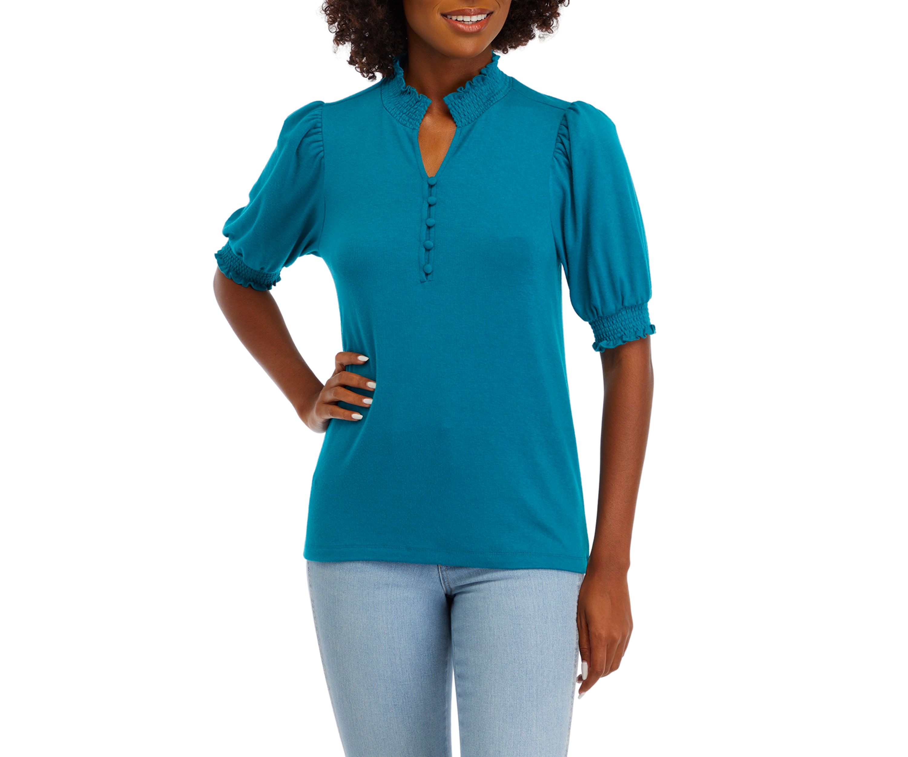 Womens Button Henley Knit Shirt 