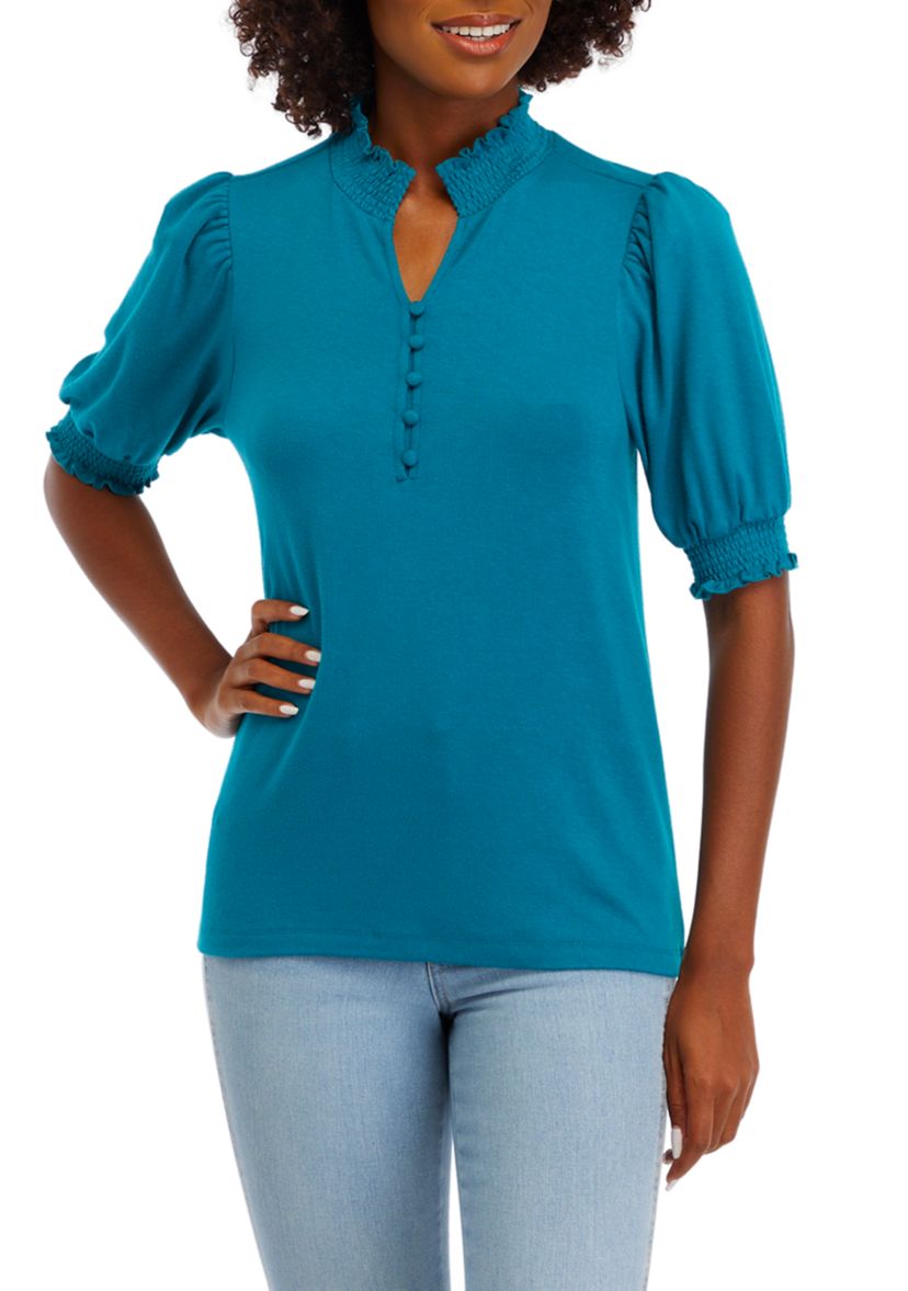 Womens Button Henley Knit Shirt 