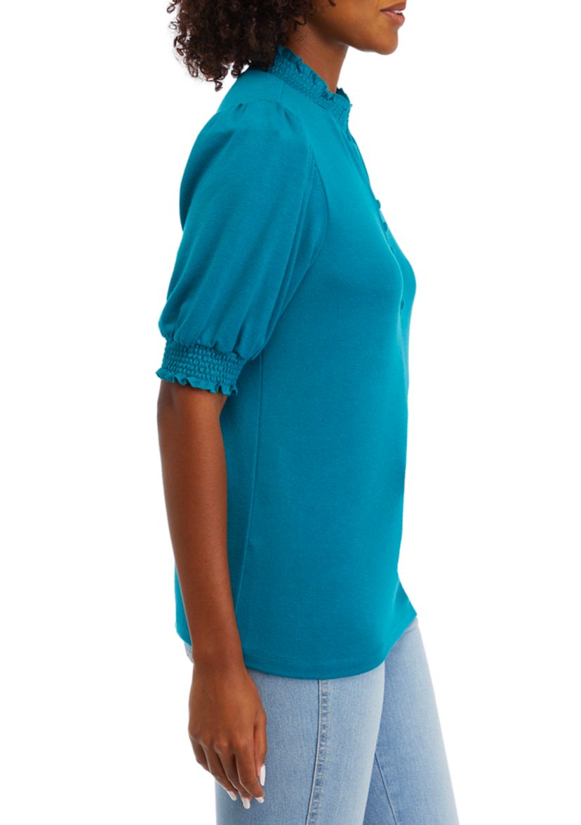 Womens Button Henley Knit Shirt 
