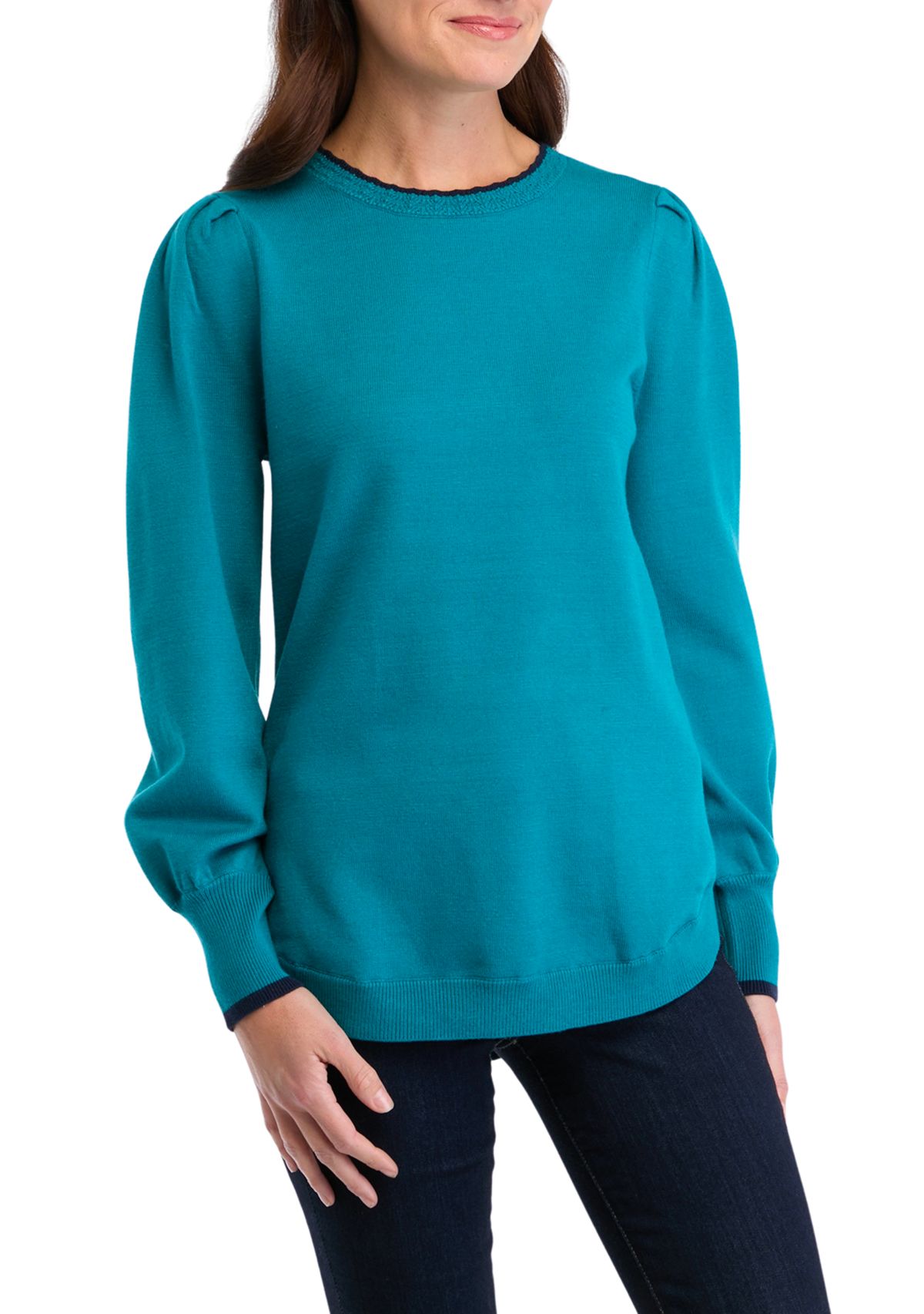 Womens Long Sleeve Round Hem Stripe Sweater