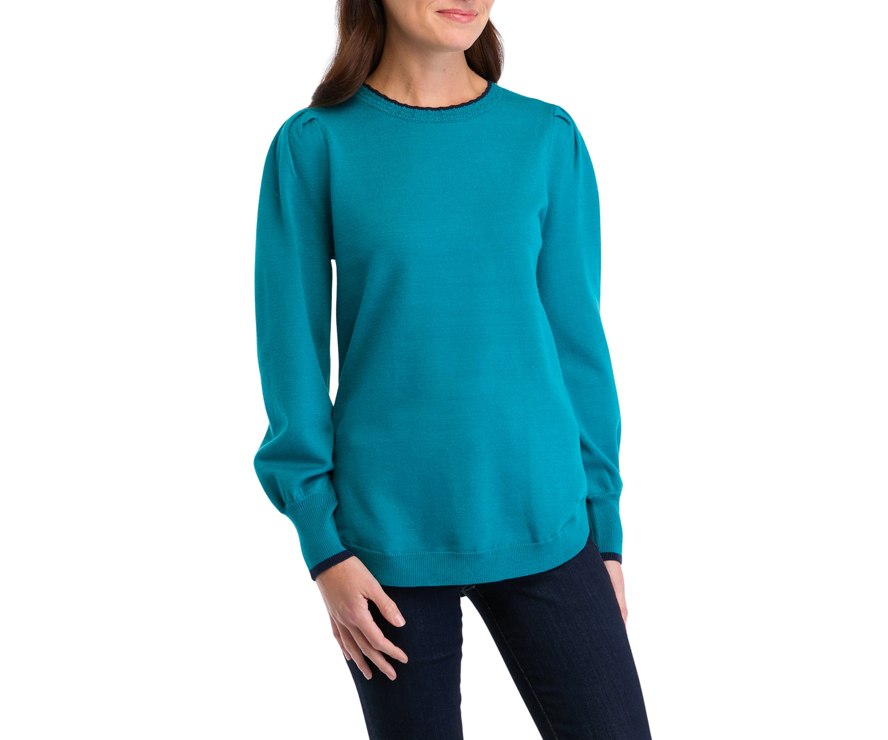 Womens Long Sleeve Round Hem Stripe Sweater