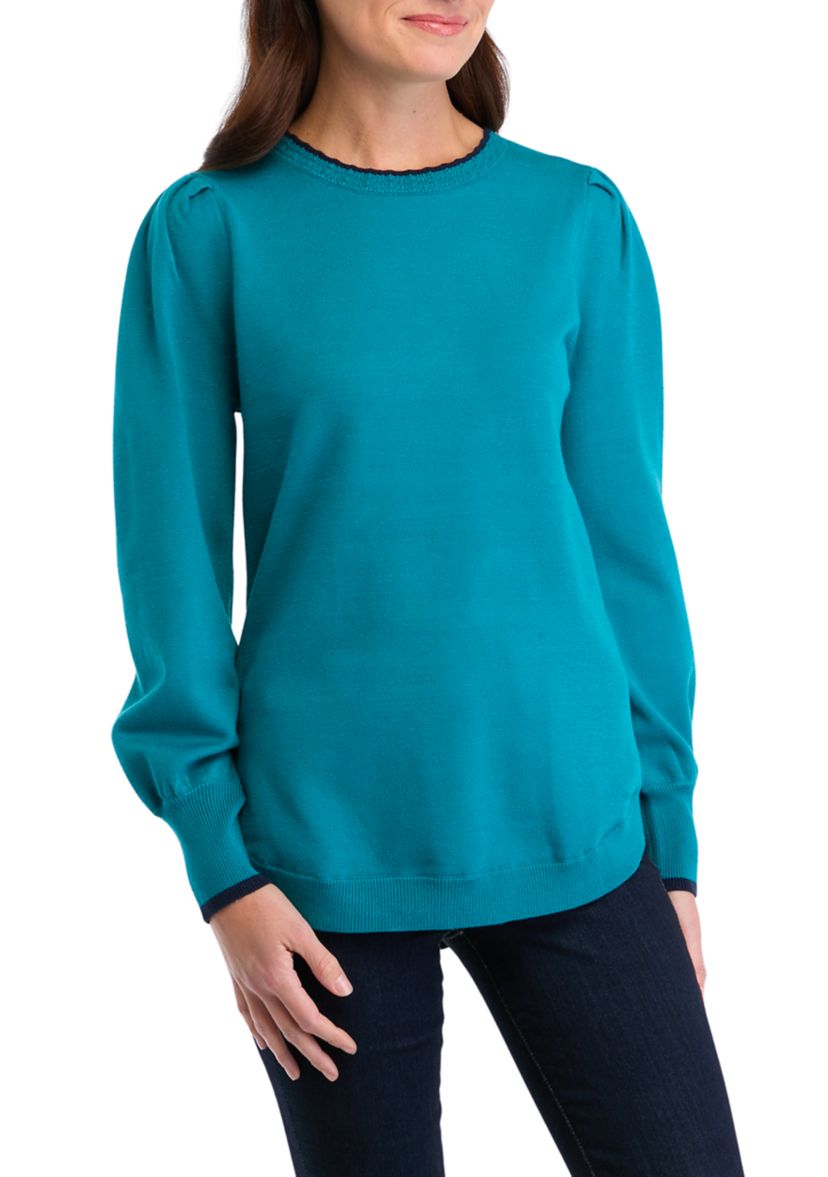 Womens Long Sleeve Round Hem Stripe Sweater