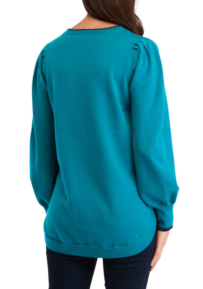Womens Long Sleeve Round Hem Stripe Sweater