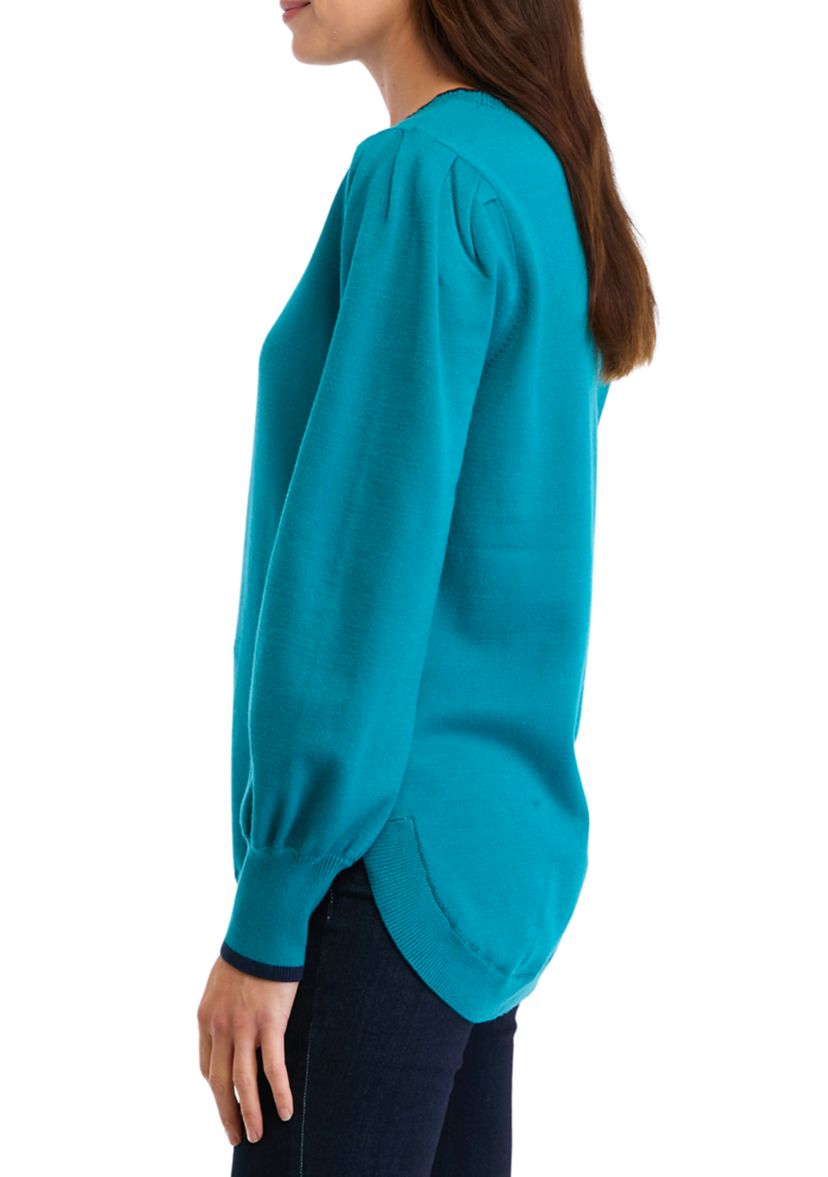 Womens Long Sleeve Round Hem Stripe Sweater