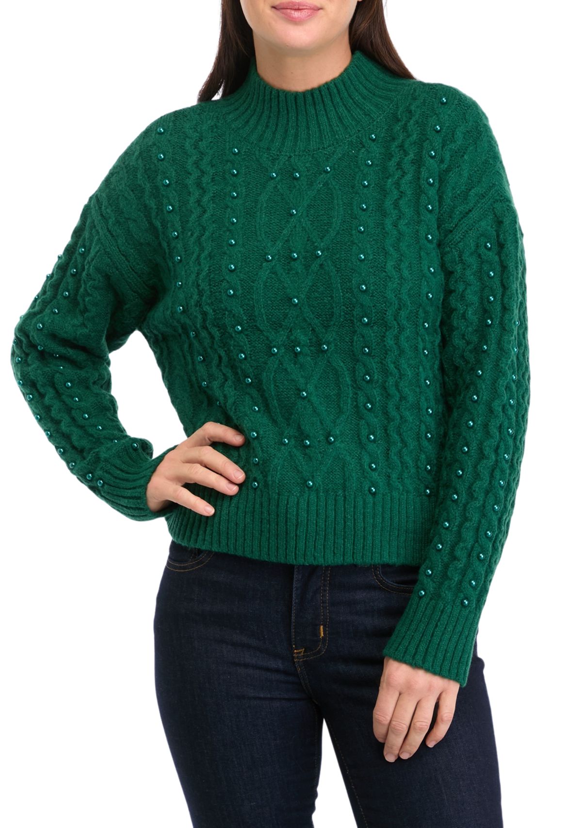 Petite Pearl Cable Knit Sweater