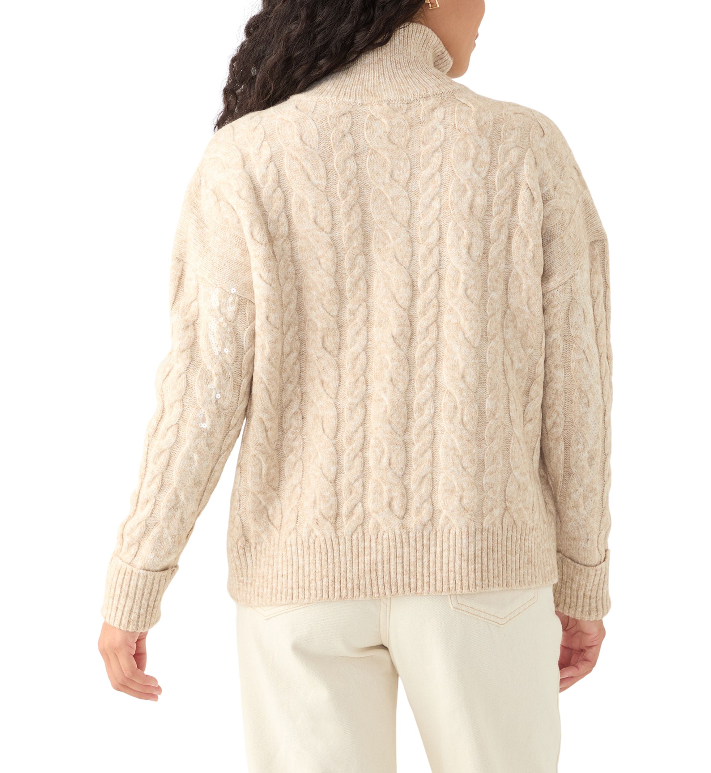 Petite Sequin Cable Knit Turtleneck Sweater