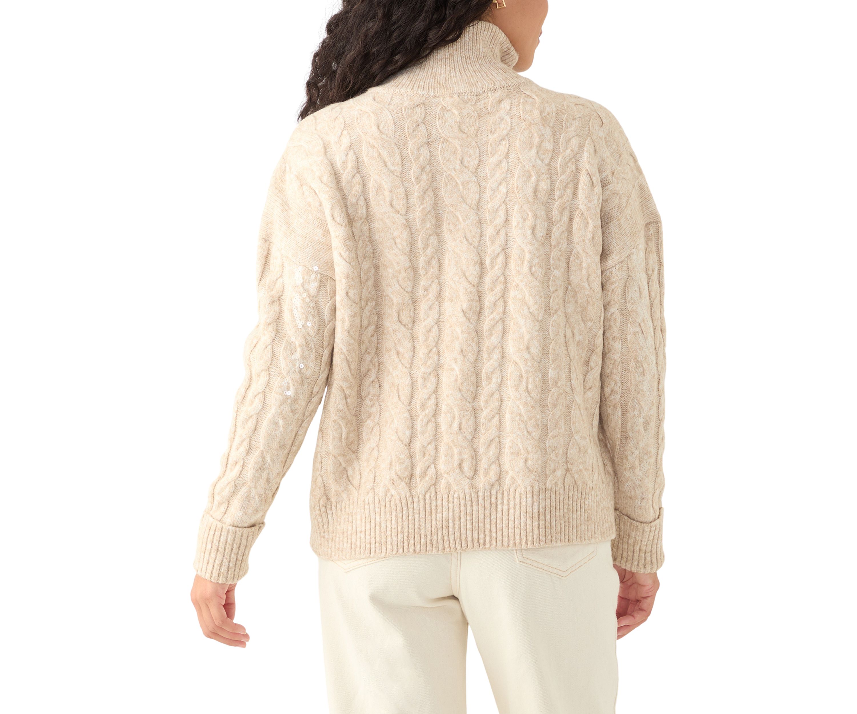 Petite Sequin Cable Knit Turtleneck Sweater