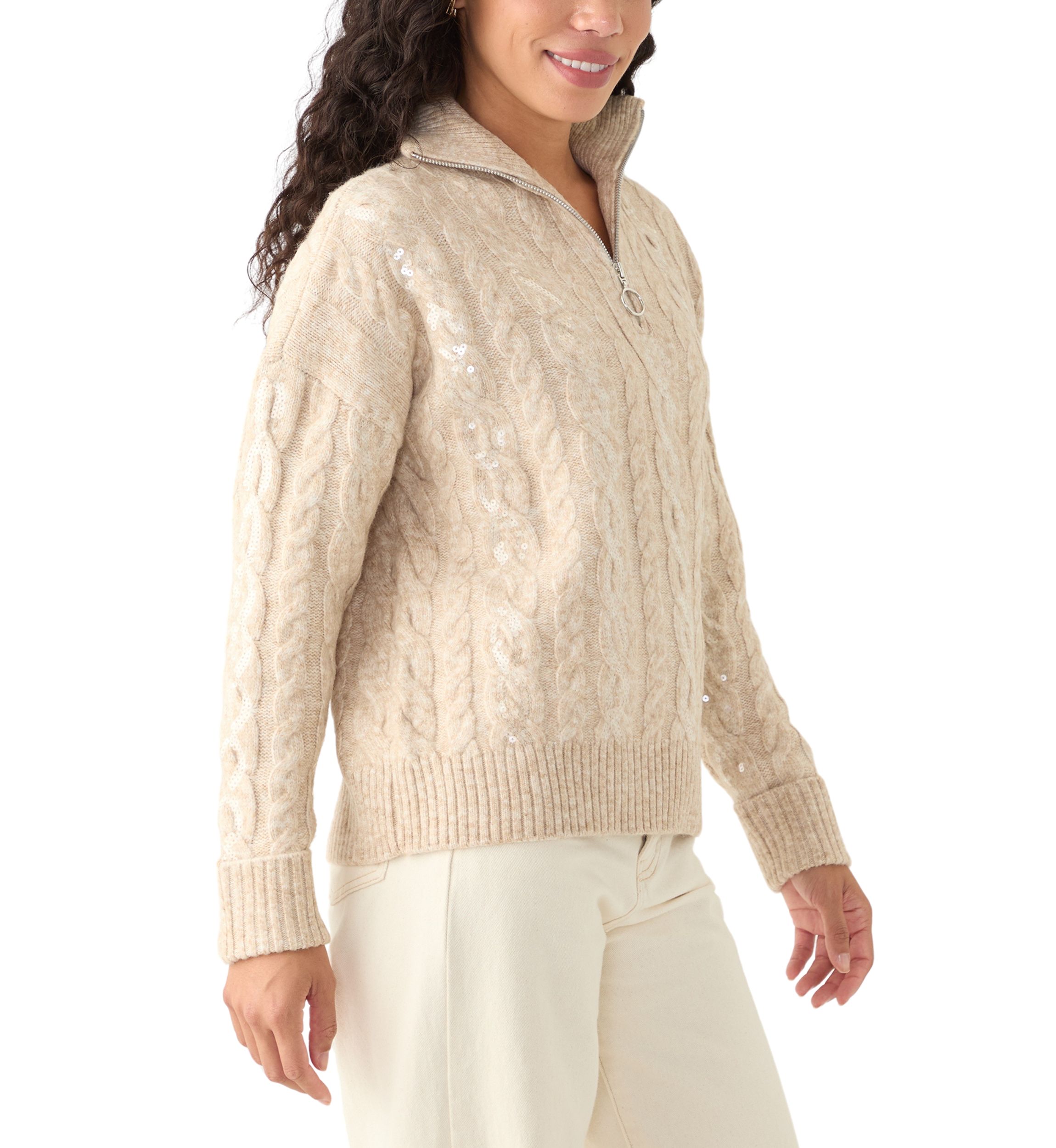 Petite Sequin Cable Knit Turtleneck Sweater