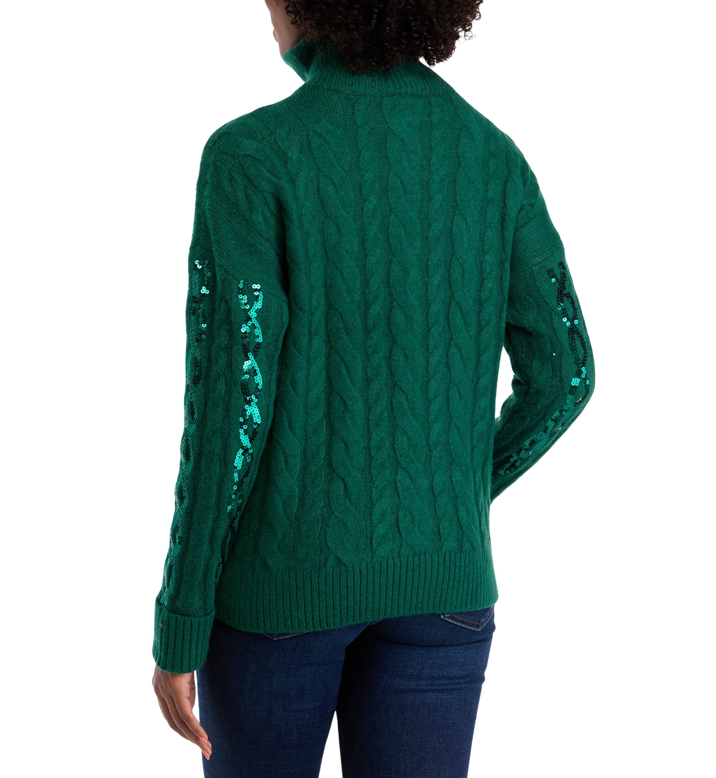 Womens Sequin 1/4 Zip Sweater Knit Pullover
