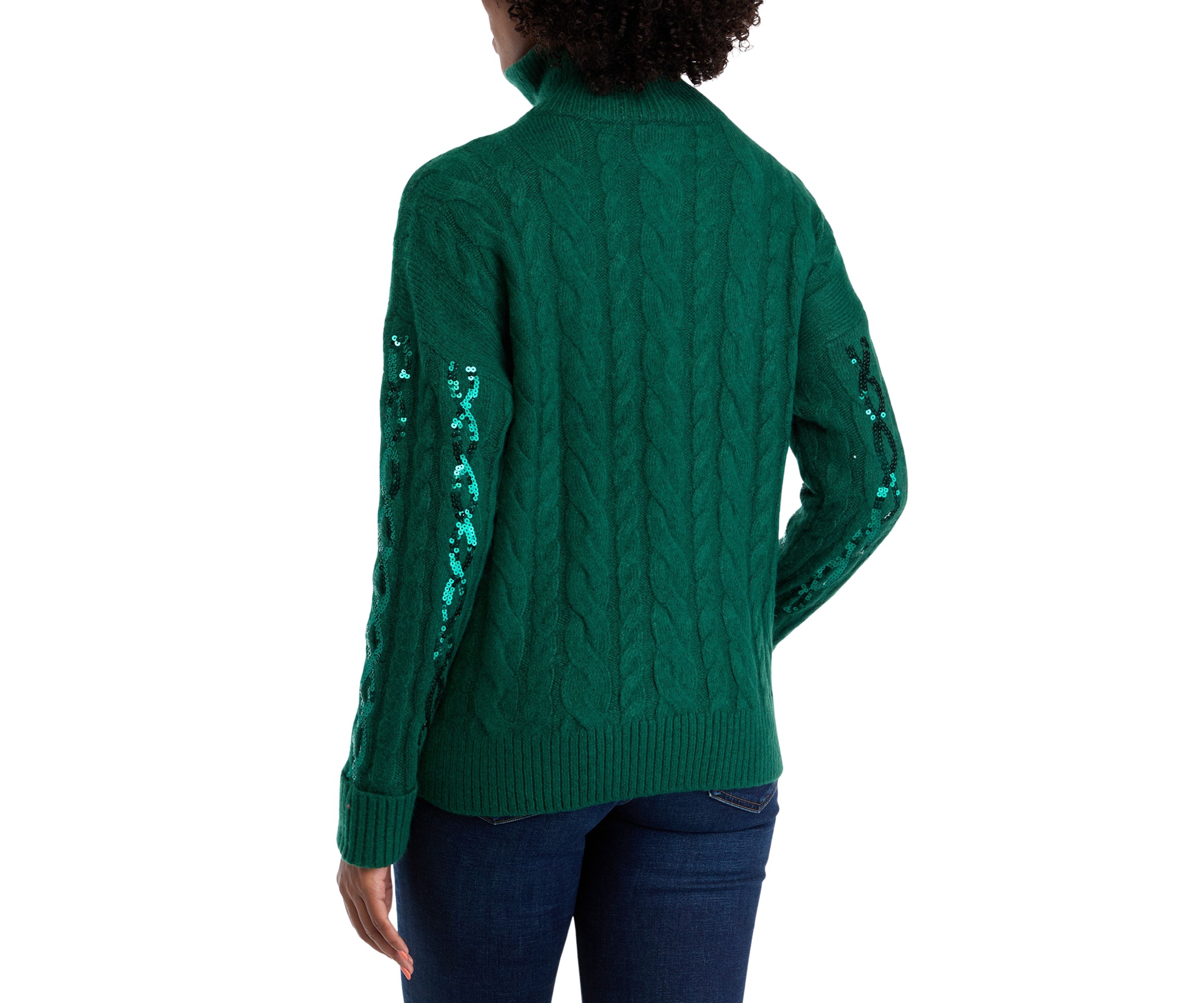 Womens Sequin 1/4 Zip Sweater Knit Pullover