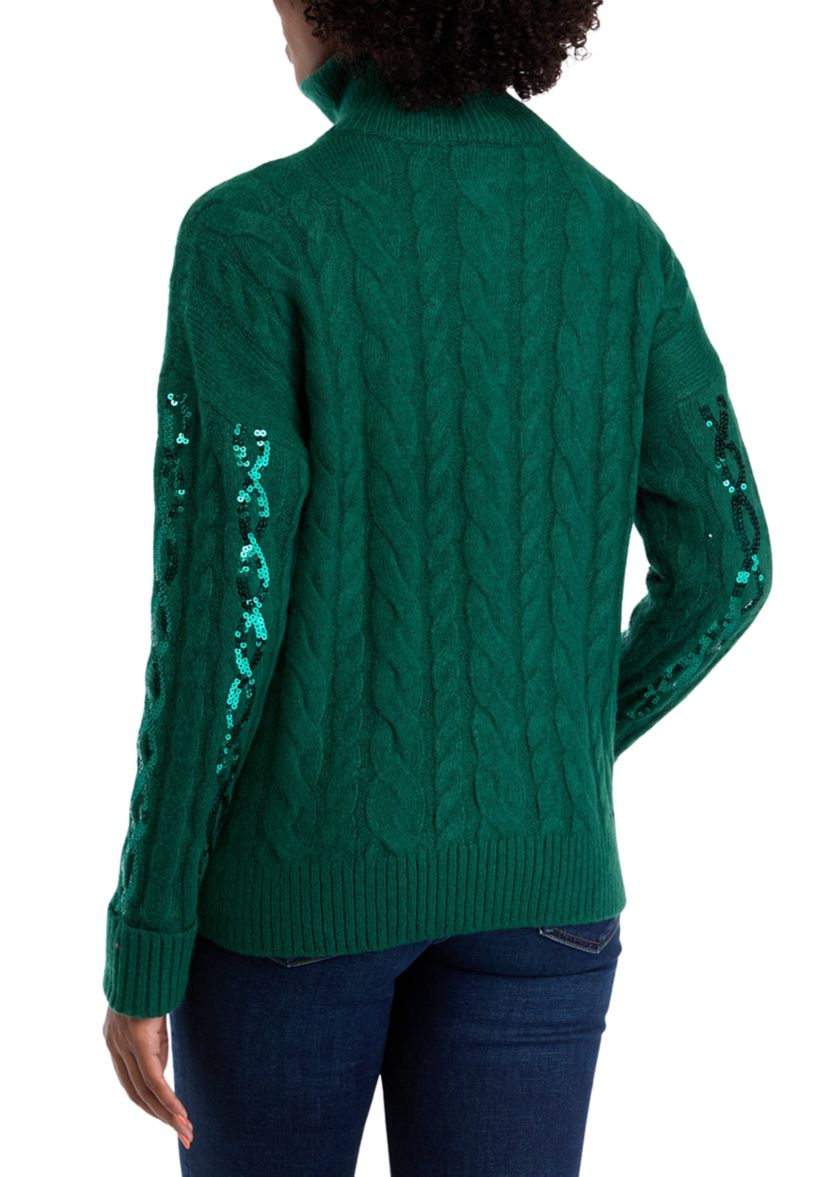 Womens Sequin 1/4 Zip Sweater Knit Pullover