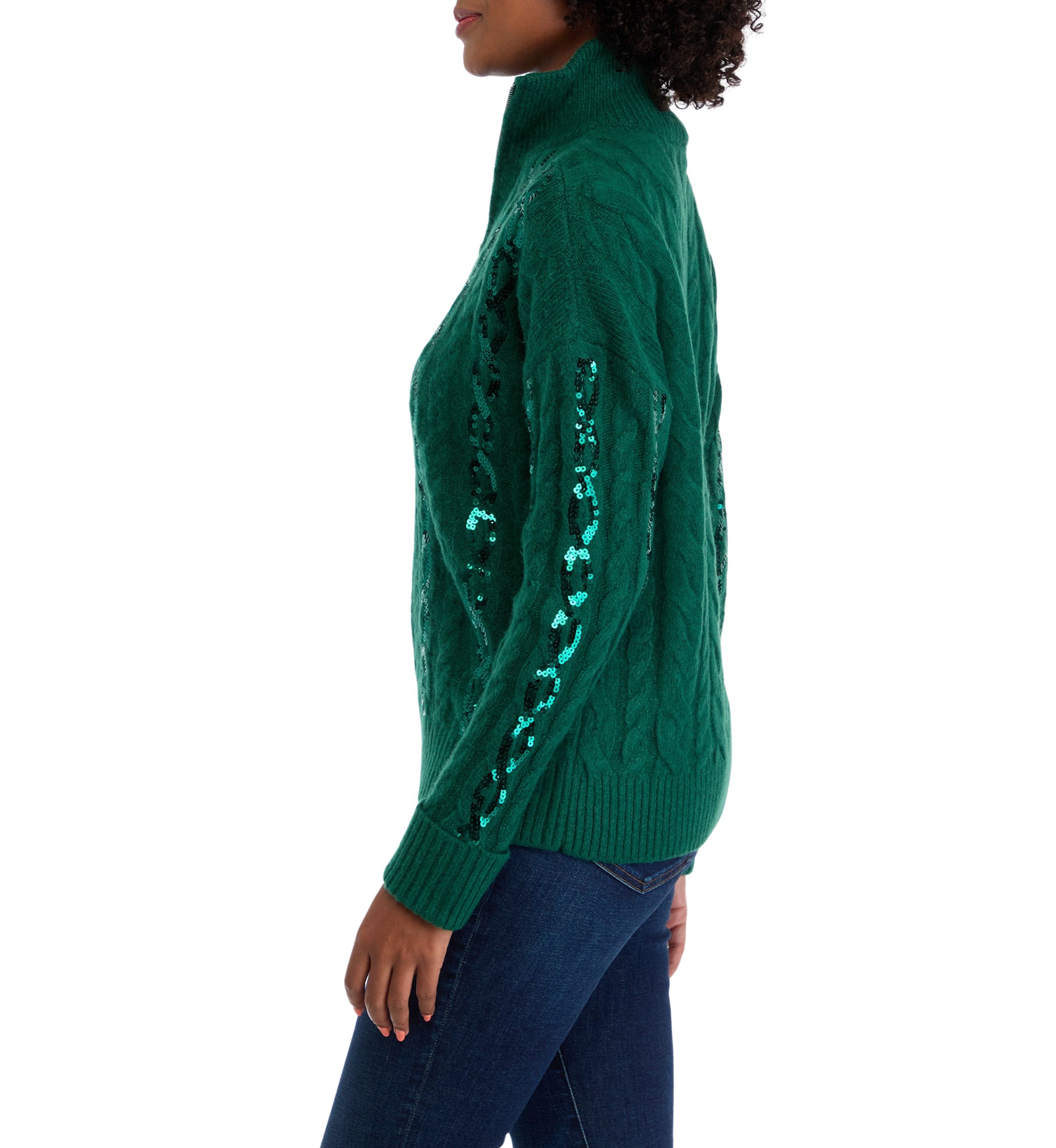 Womens Sequin 1/4 Zip Sweater Knit Pullover