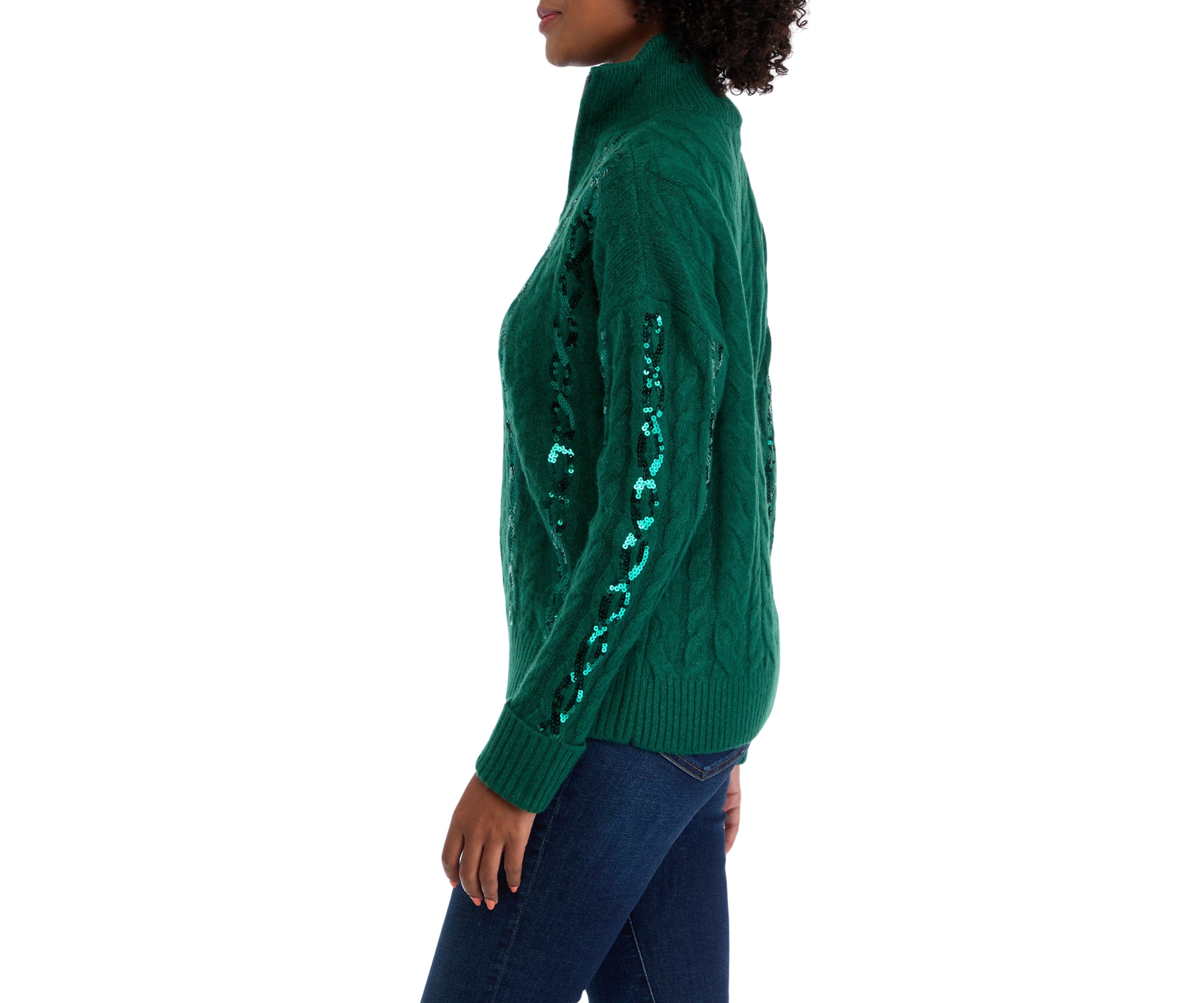 Womens Sequin 1/4 Zip Sweater Knit Pullover