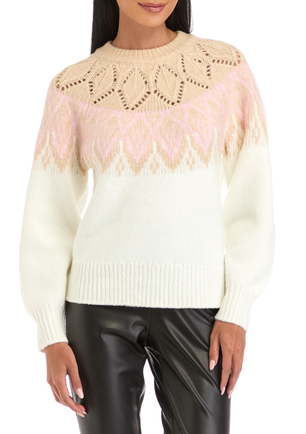 Petite Long Sleeve Fair Isle Snowflake Sweater 