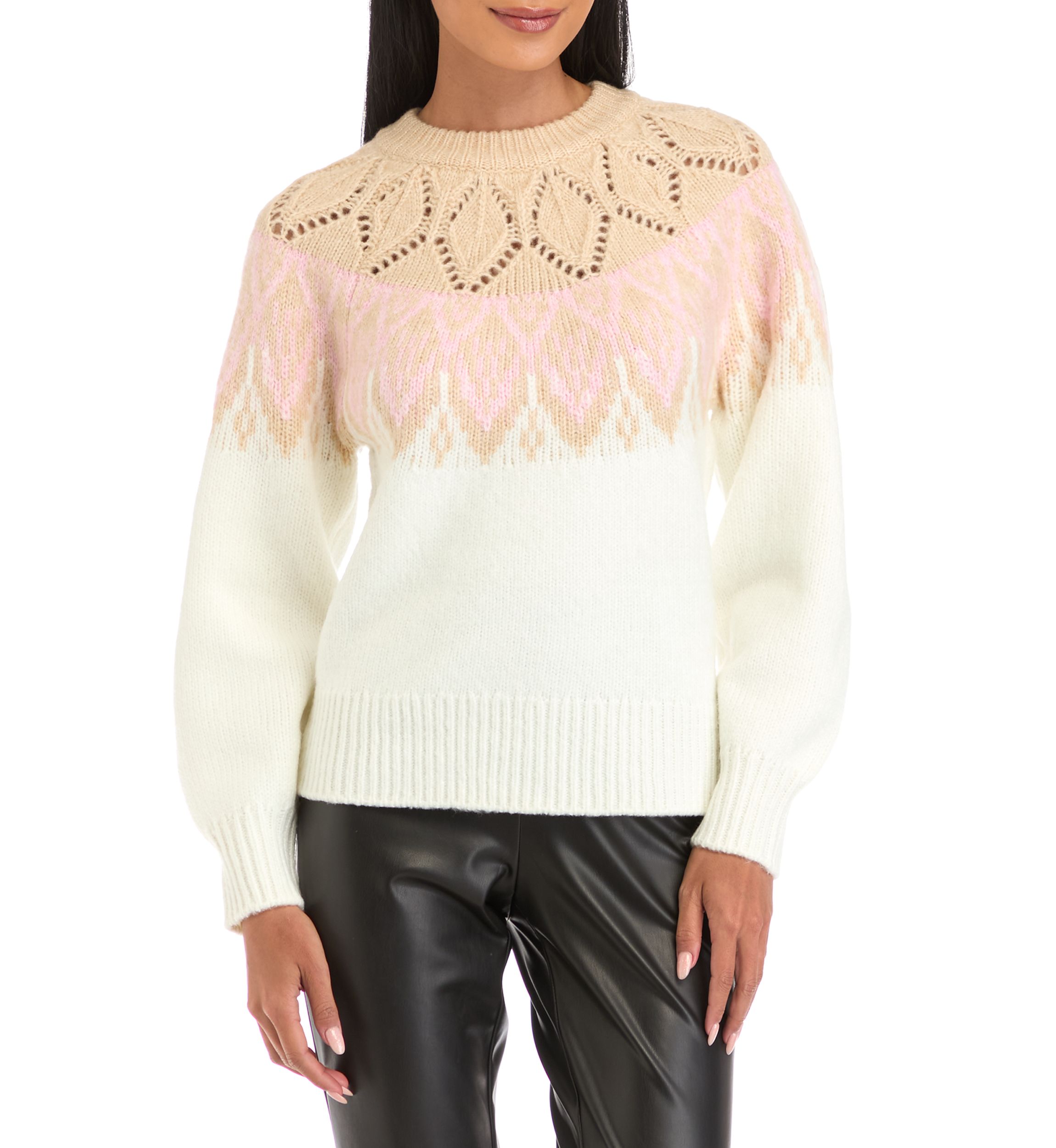 Petite Long Sleeve Fair Isle Snowflake Sweater 