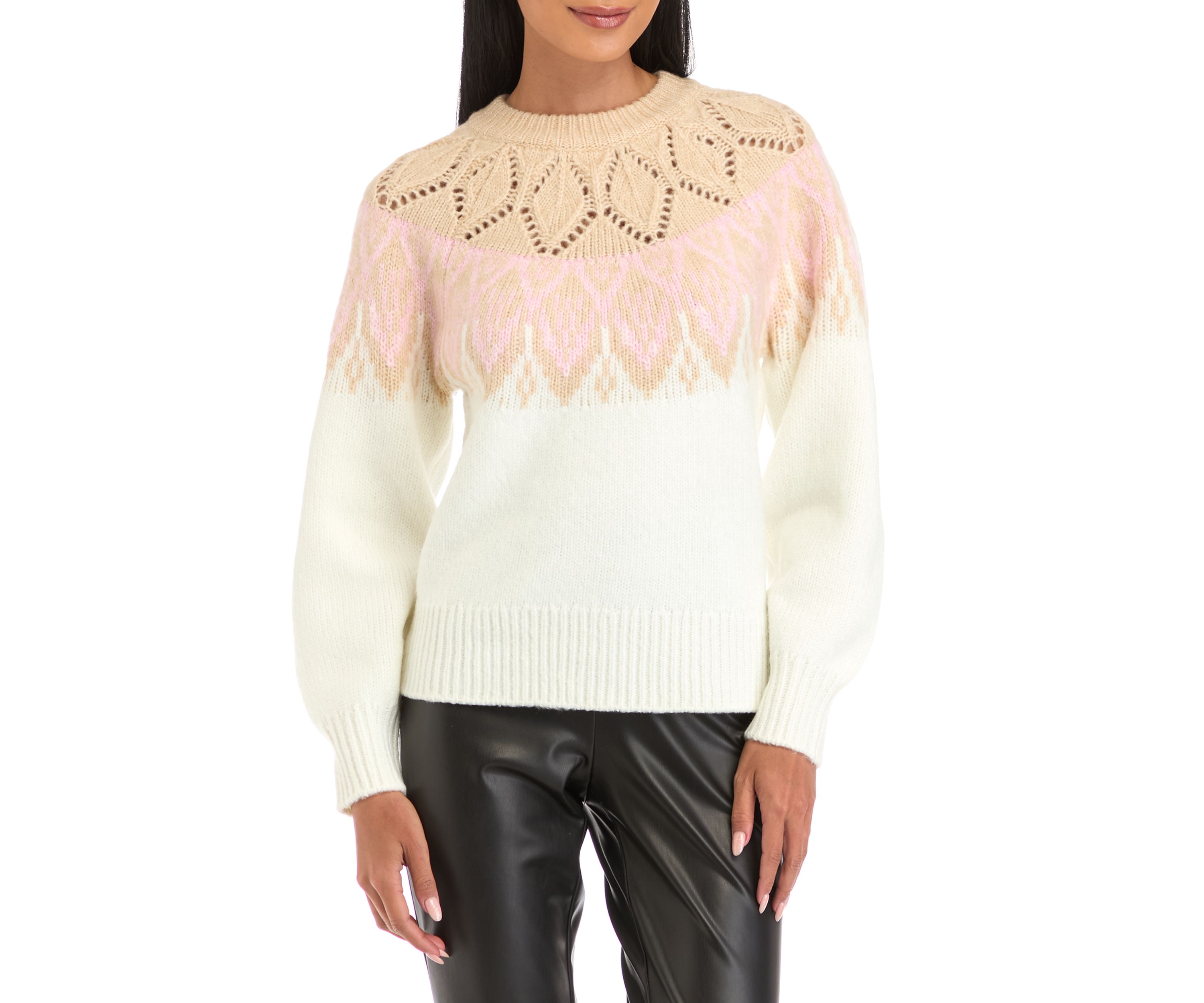 Petite Long Sleeve Fair Isle Snowflake Sweater 