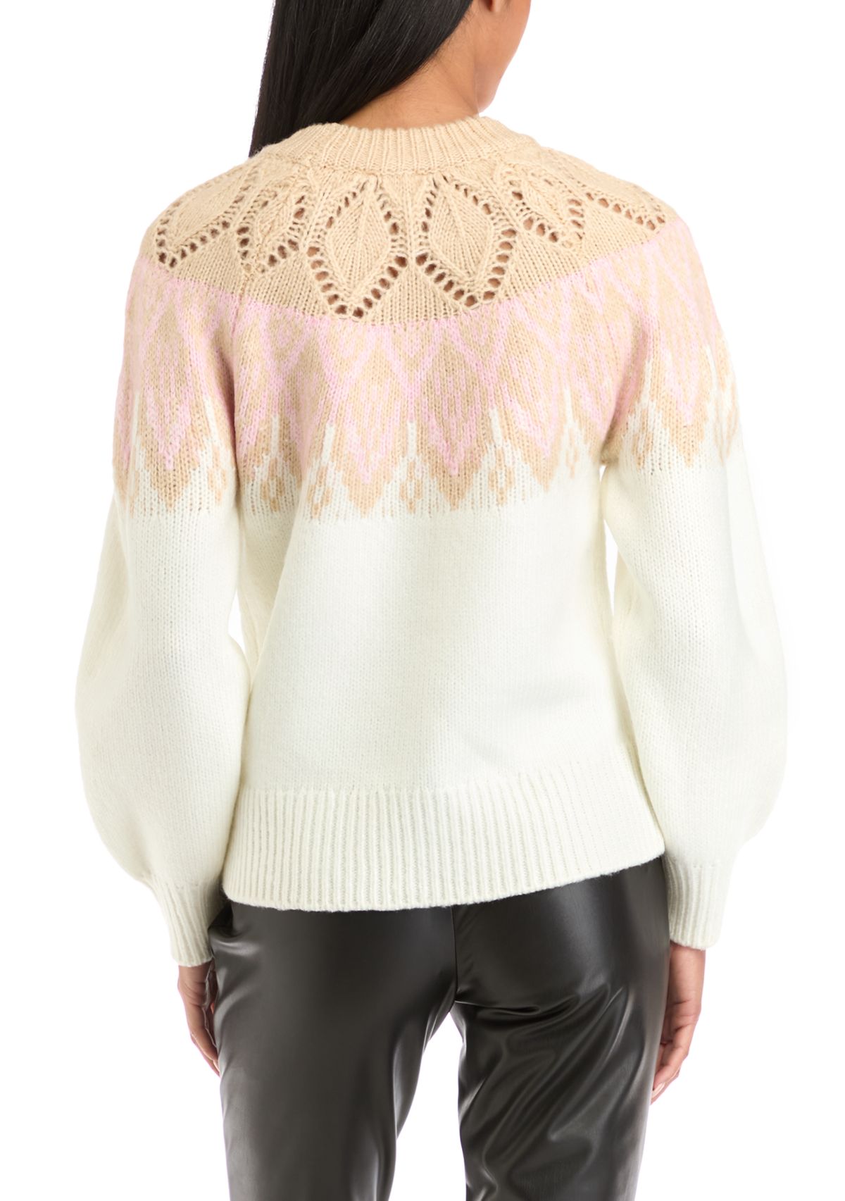 Petite Long Sleeve Fair Isle Snowflake Sweater 