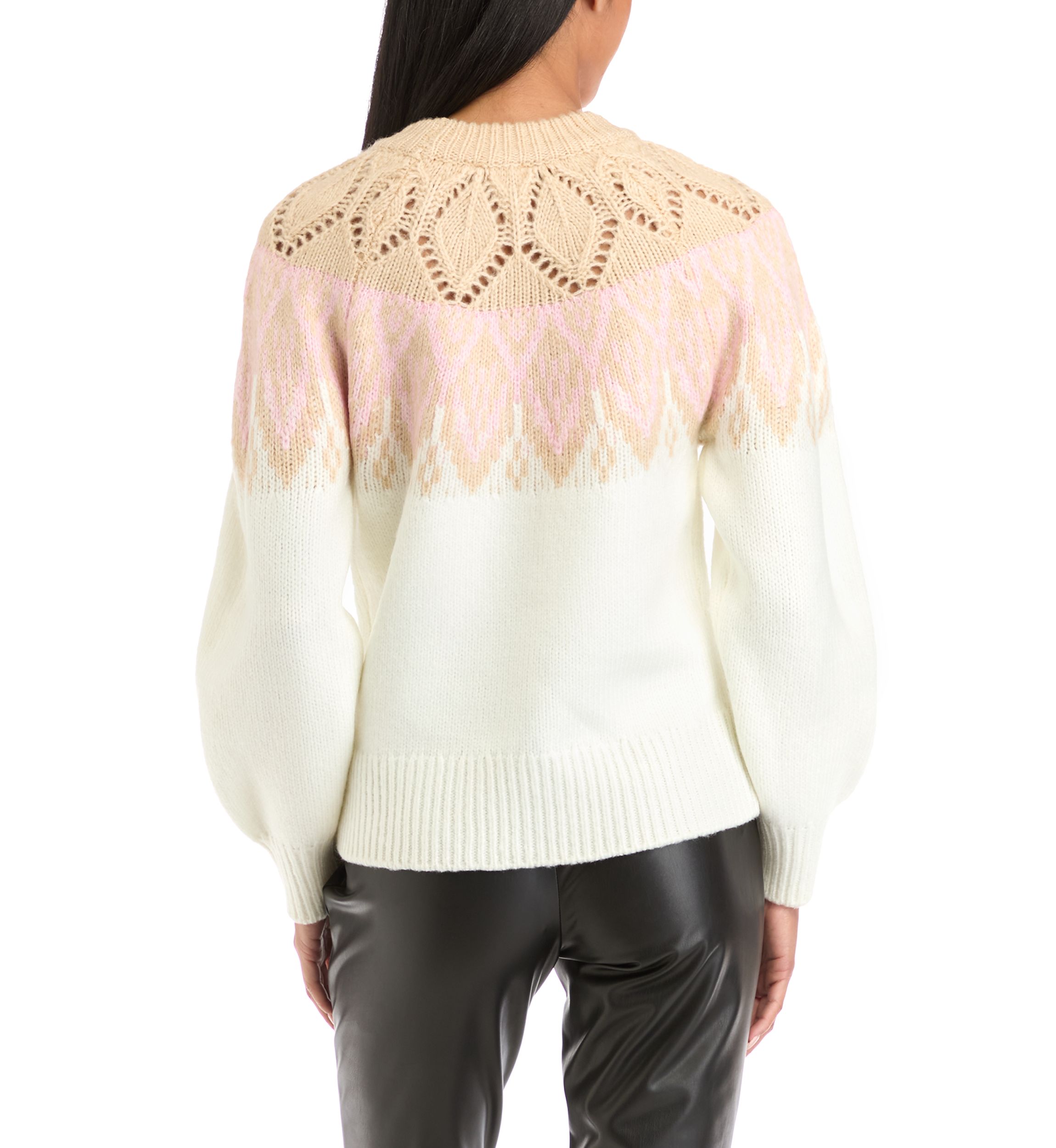 Petite Long Sleeve Fair Isle Snowflake Sweater 