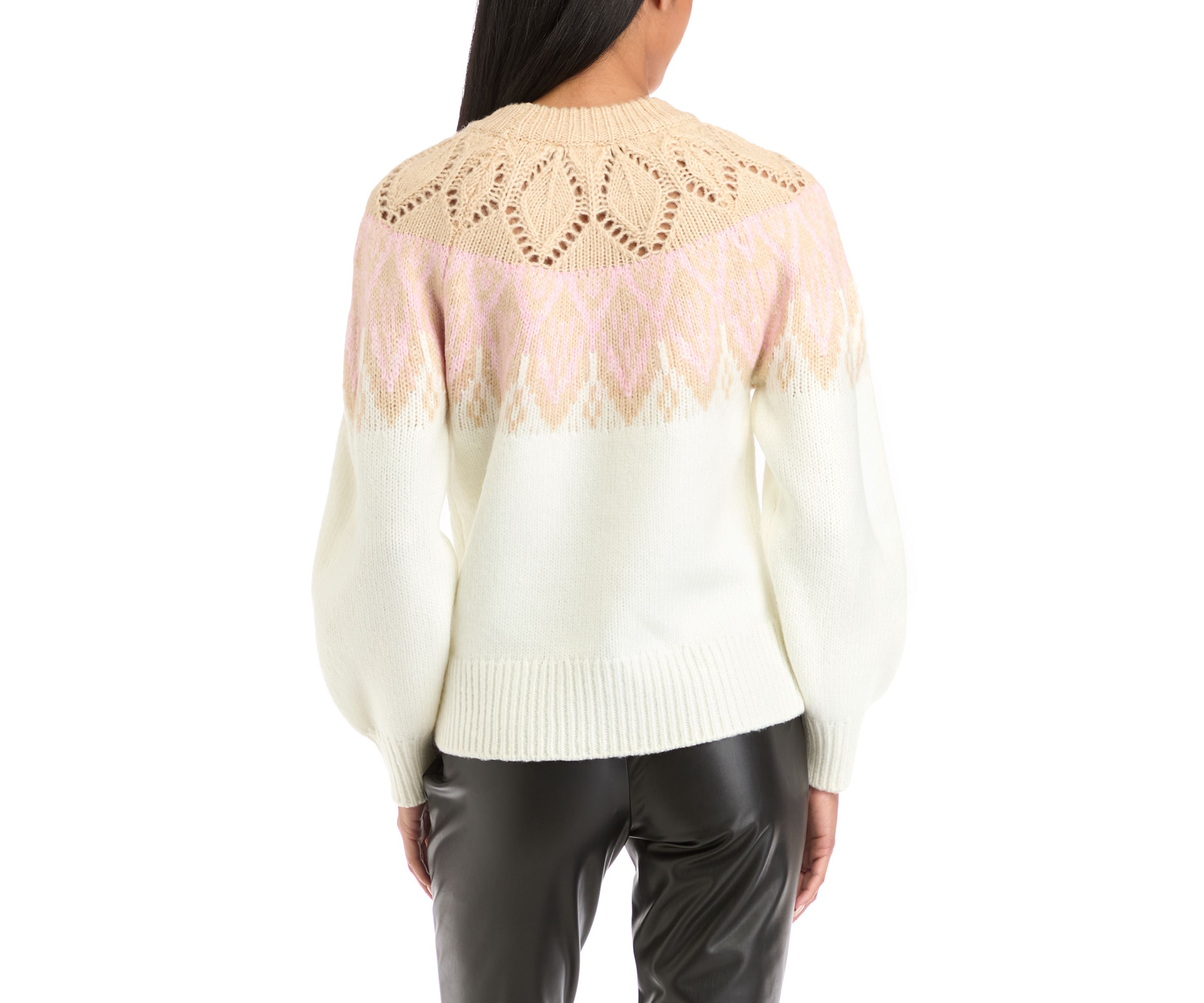 Petite Long Sleeve Fair Isle Snowflake Sweater 