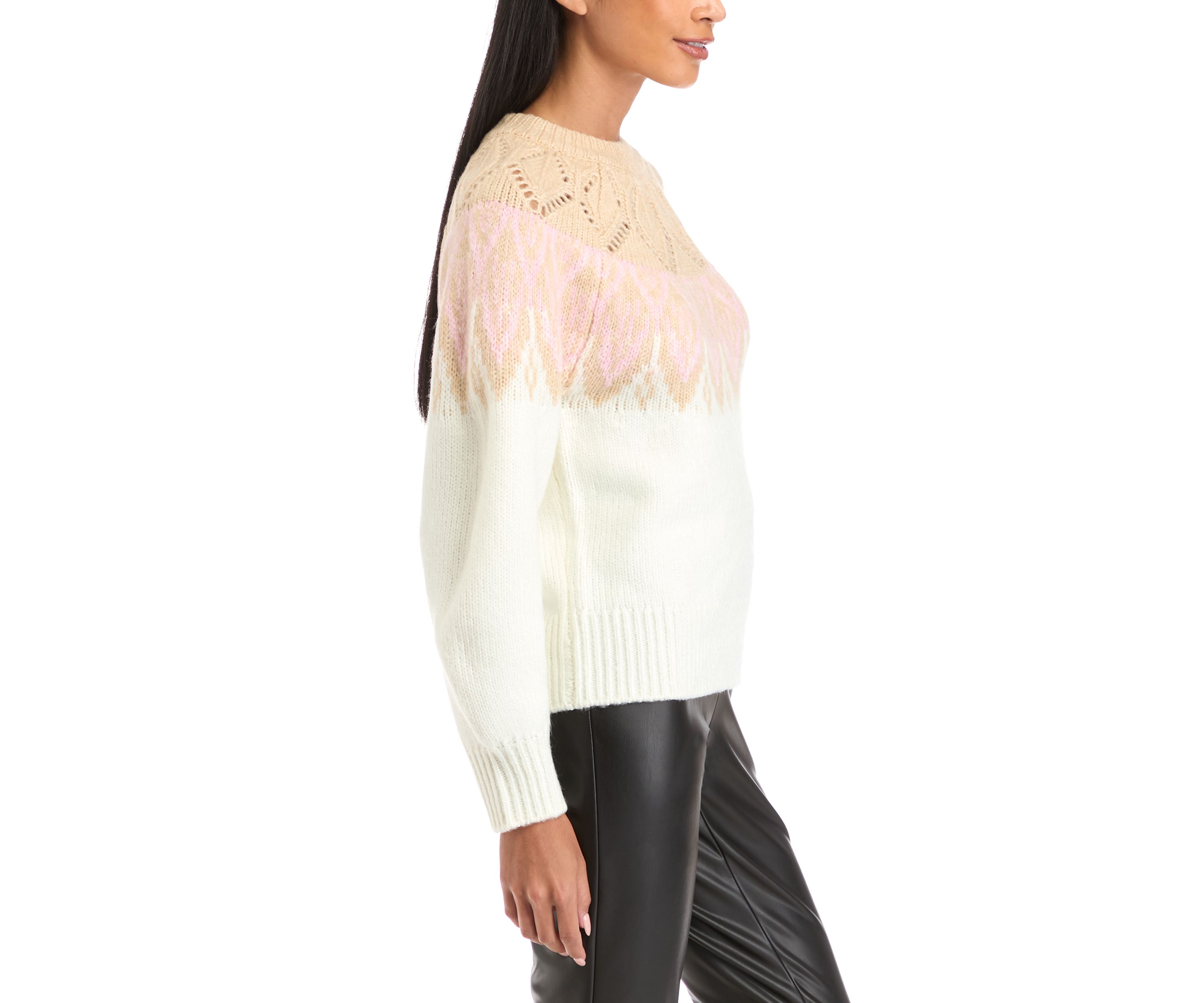 Petite Long Sleeve Fair Isle Snowflake Sweater 