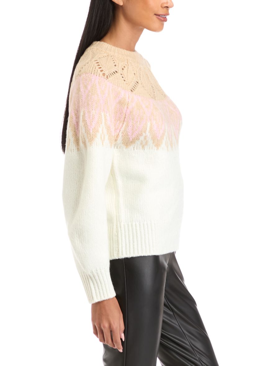 Petite Long Sleeve Fair Isle Snowflake Sweater 