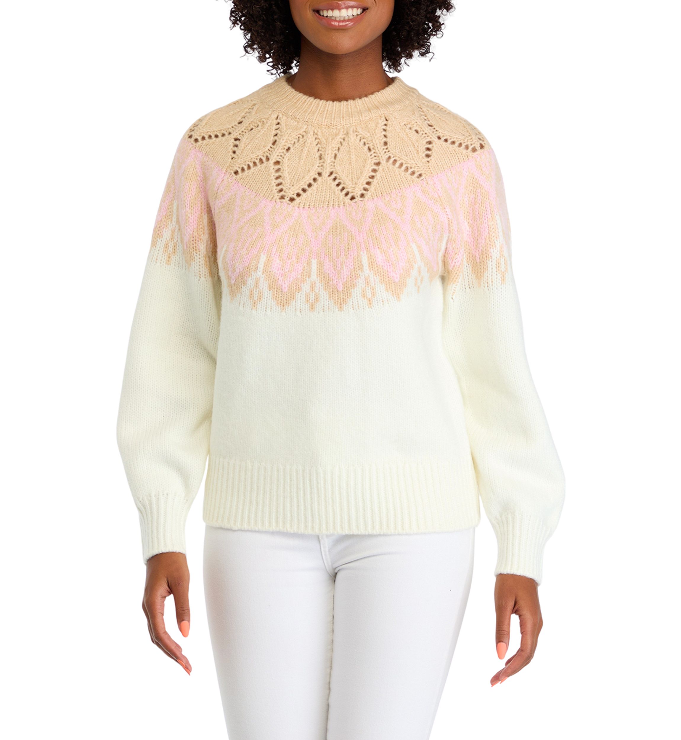 Womens Long Sleeve Fair Isle Sweater 