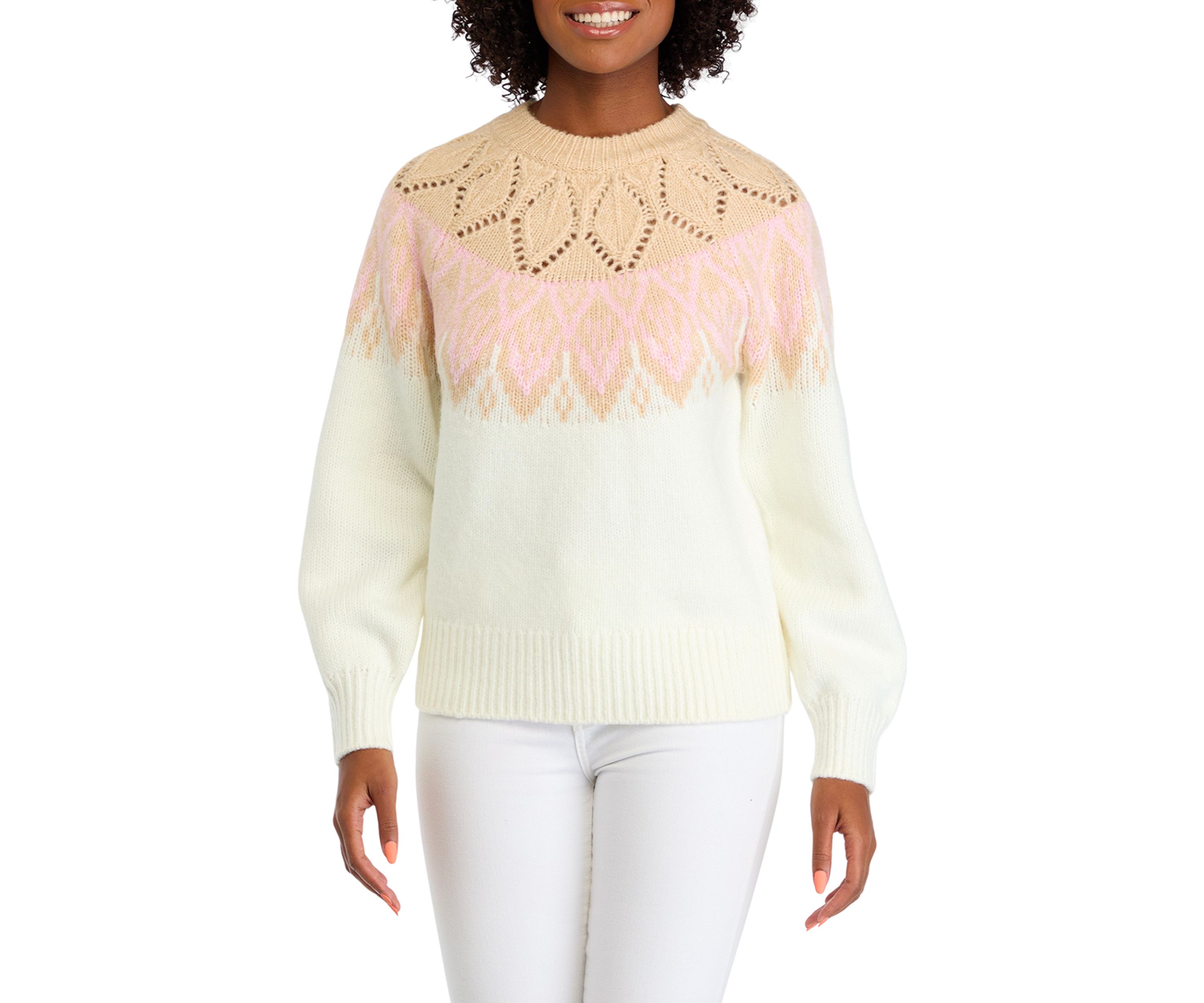 Womens Long Sleeve Fair Isle Sweater 