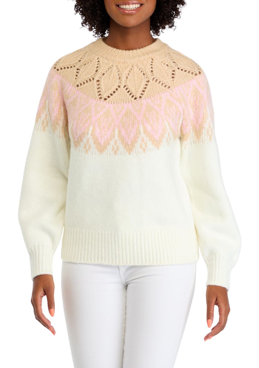 Womens Long Sleeve Fair Isle Sweater 