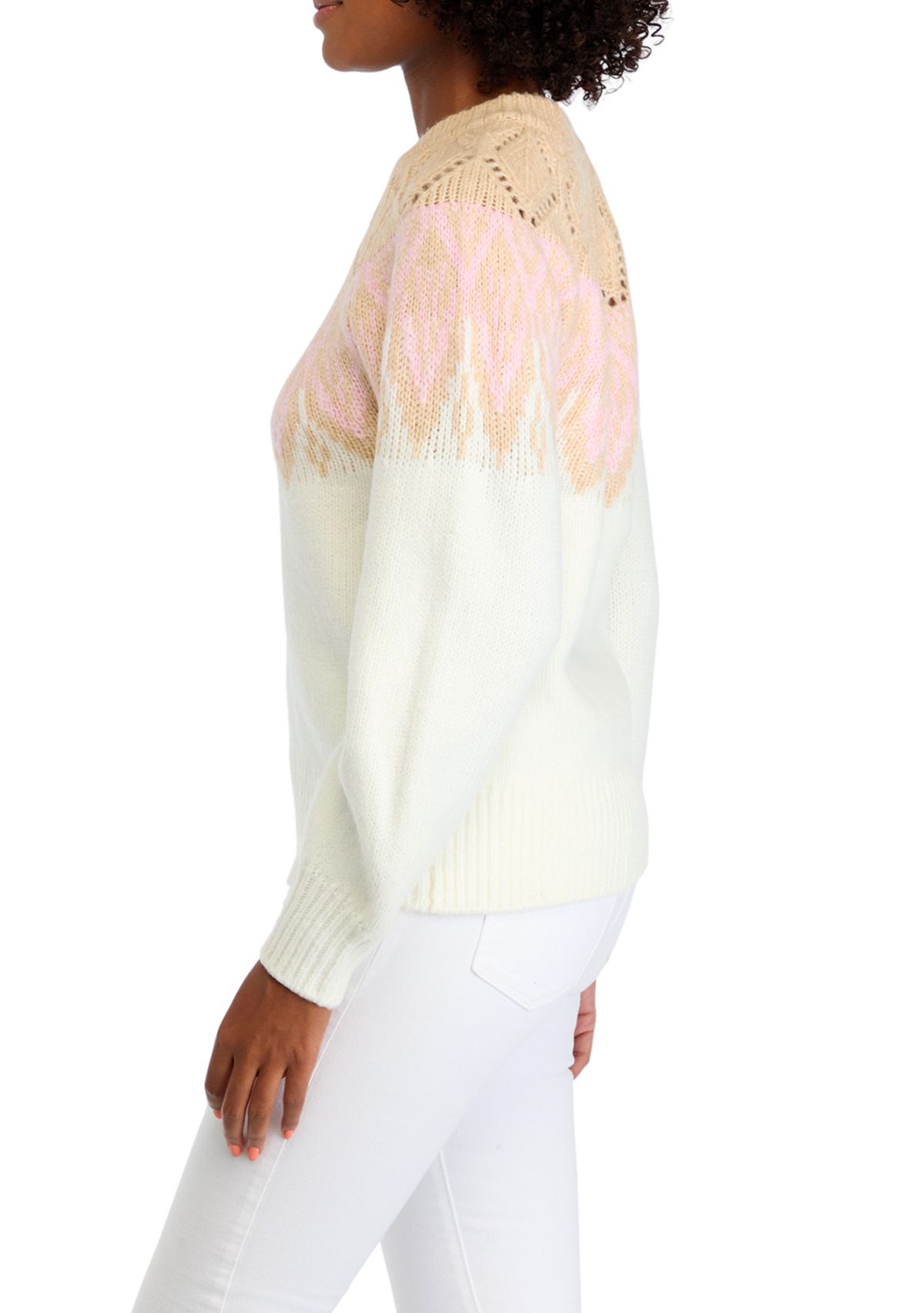 Womens Long Sleeve Fair Isle Sweater 