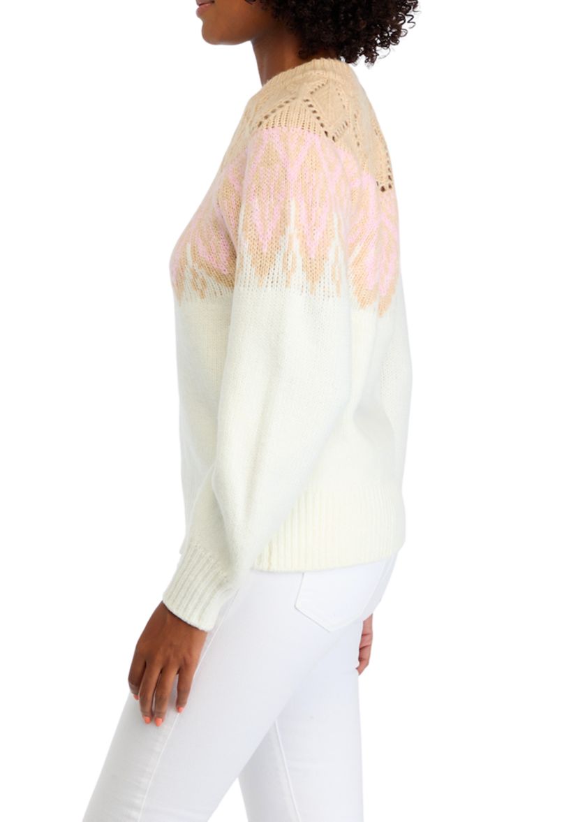Womens Long Sleeve Fair Isle Sweater 