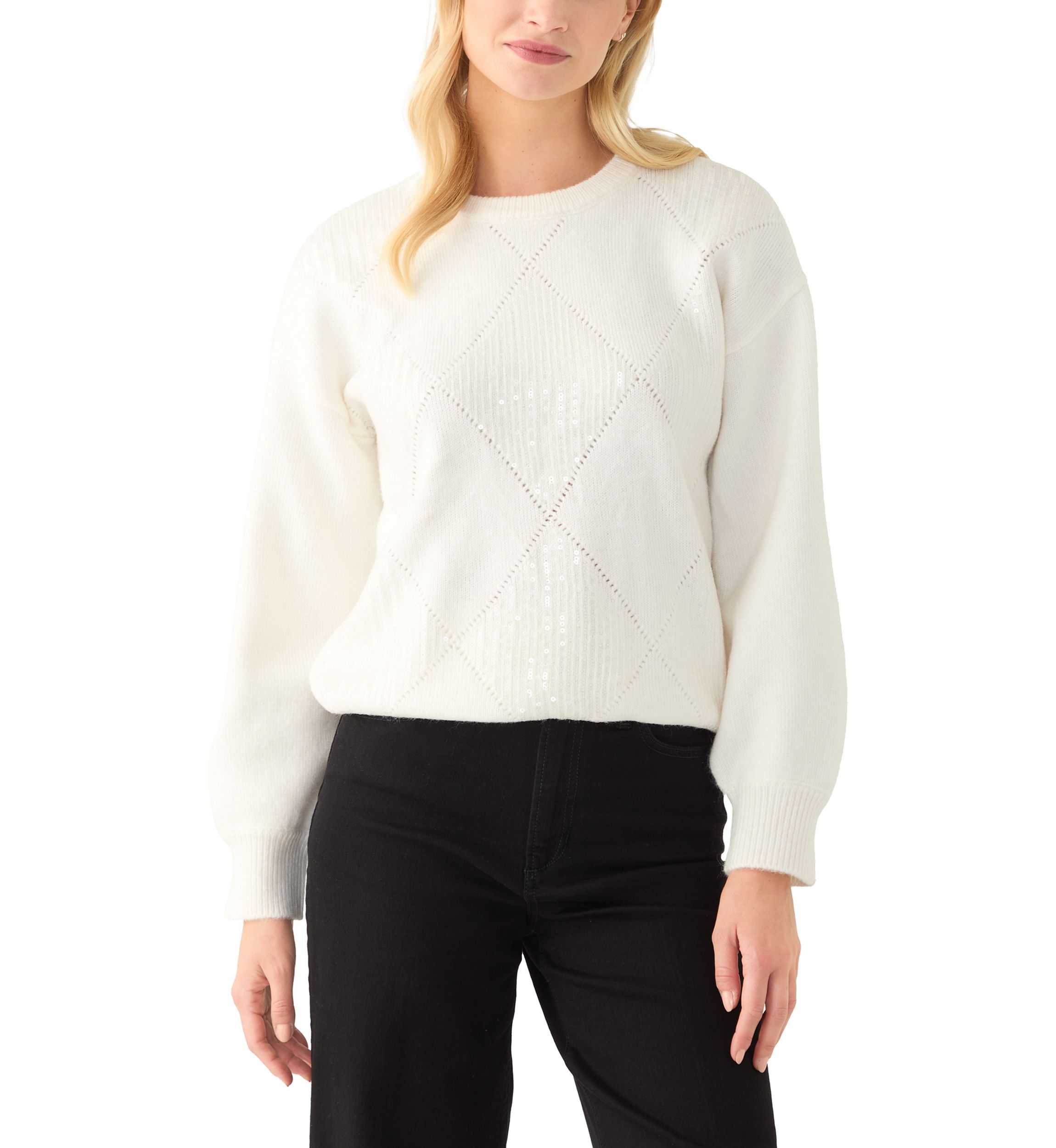 Womens Sequin Diamond Quilted Sweater