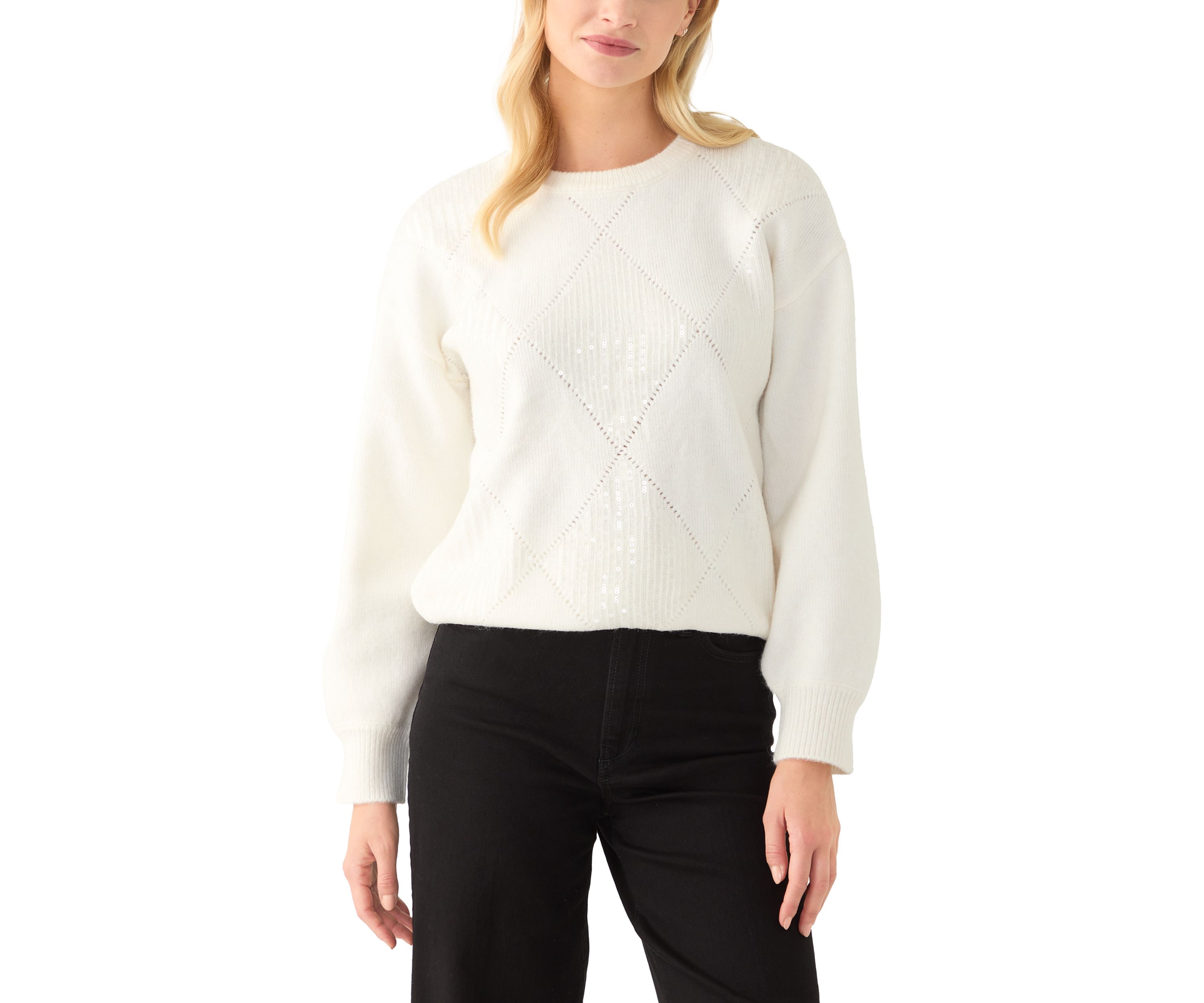 Womens Sequin Diamond Quilted Sweater