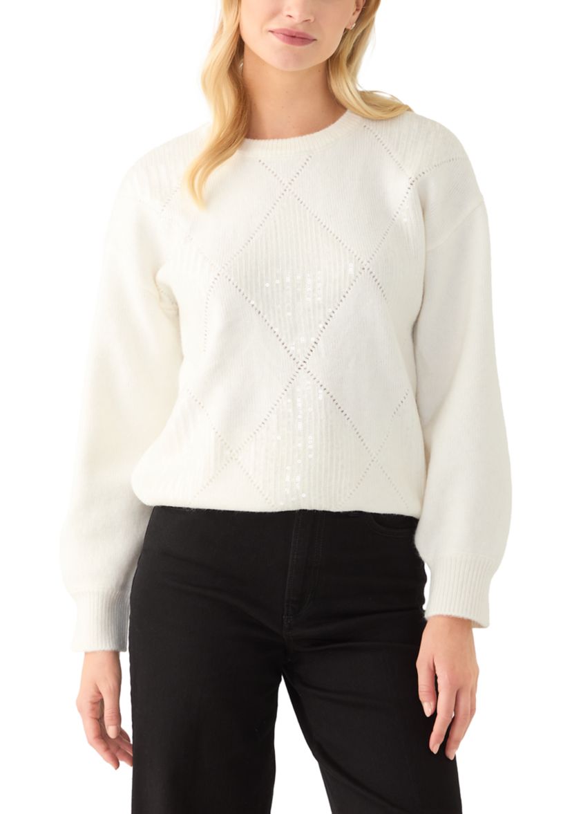 Womens Sequin Diamond Quilted Sweater