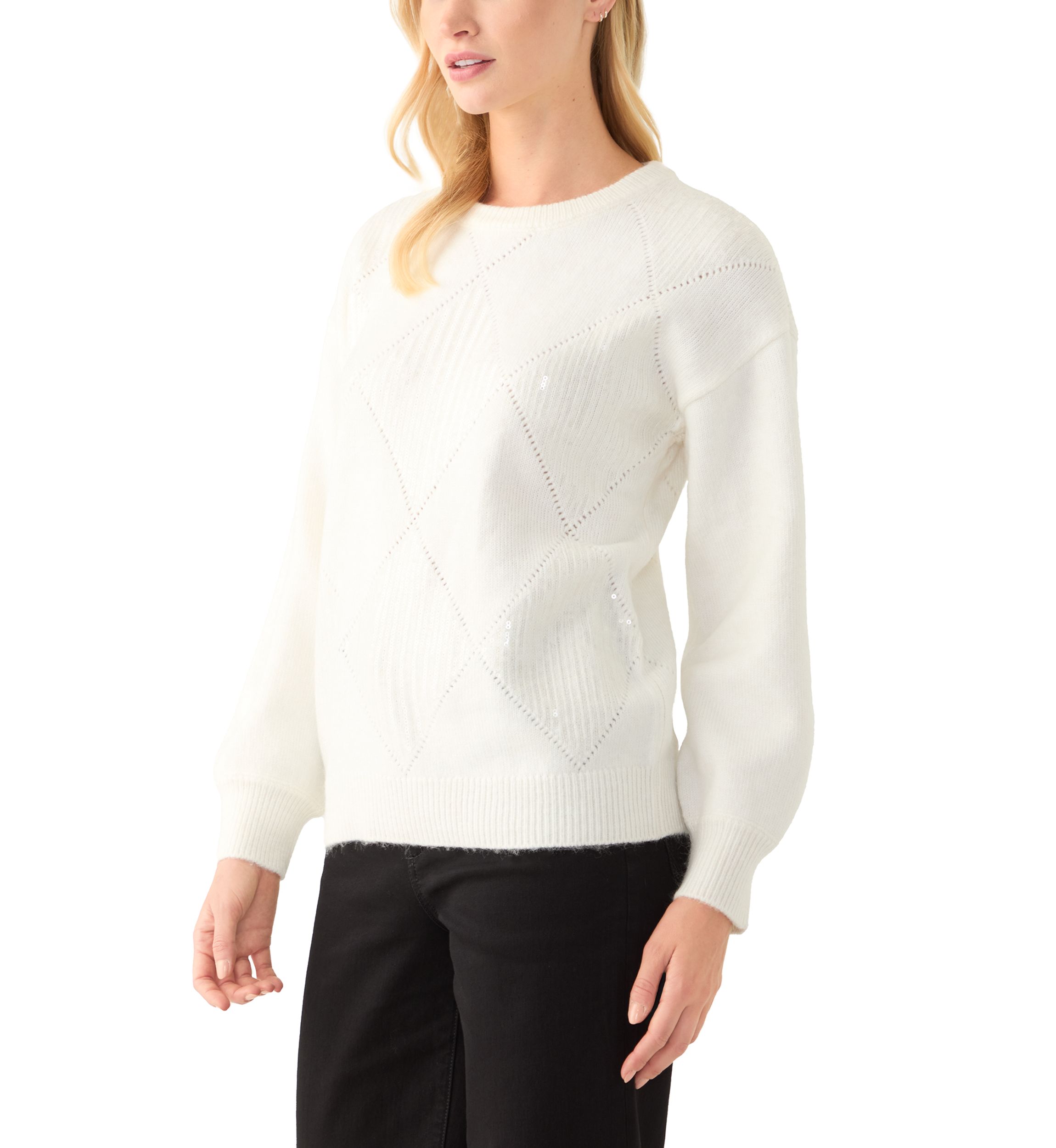 Womens Sequin Diamond Quilted Sweater
