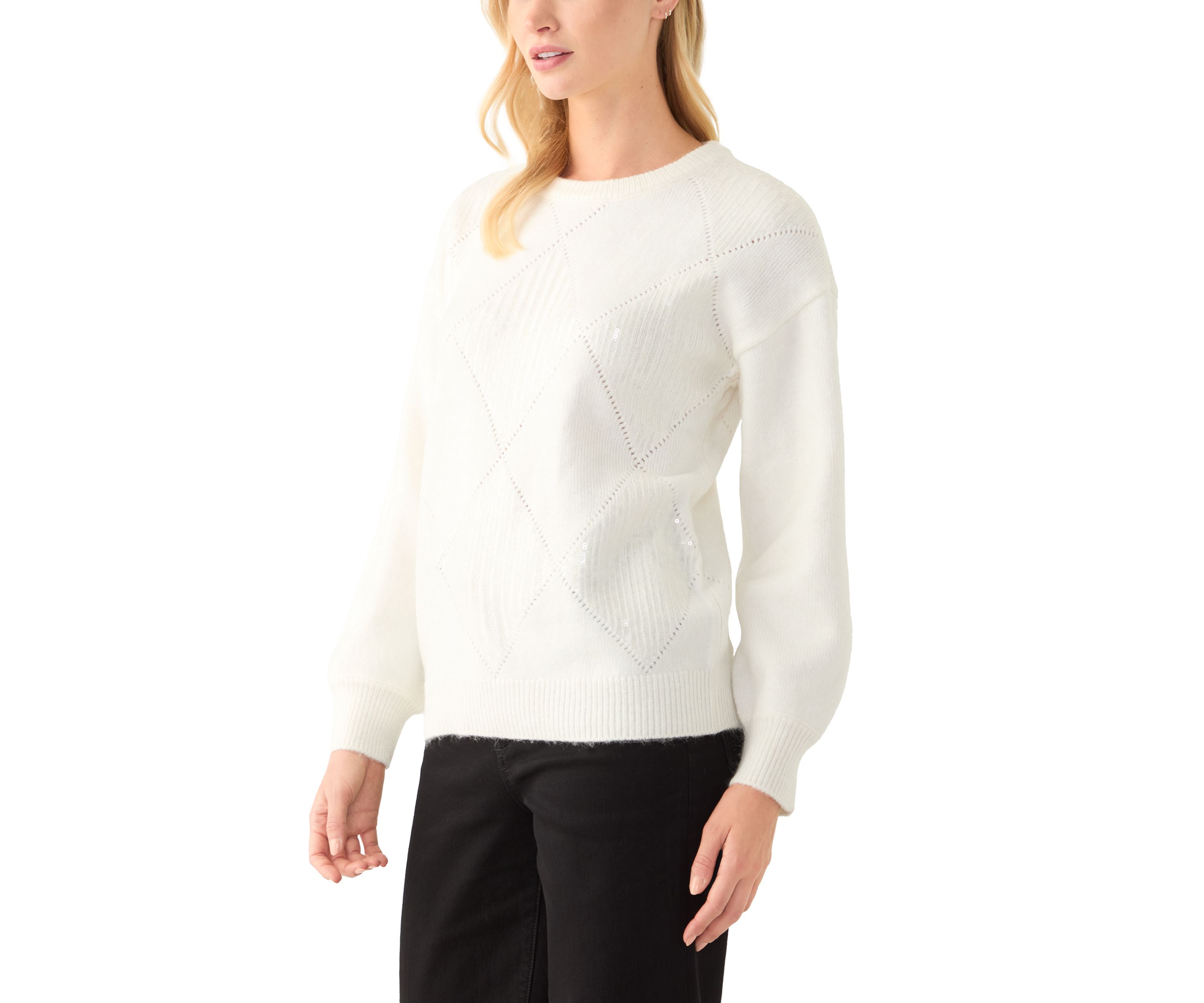 Womens Sequin Diamond Quilted Sweater