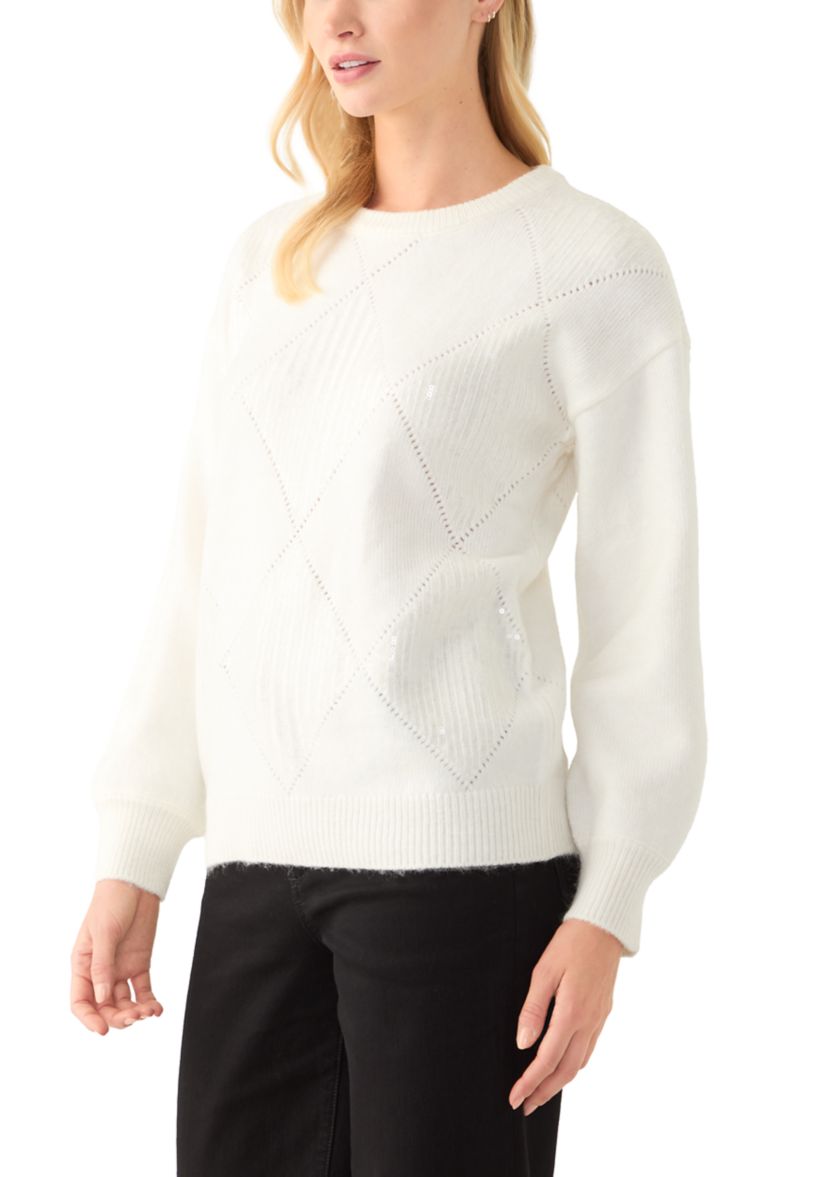 Womens Sequin Diamond Quilted Sweater